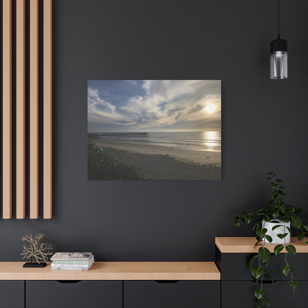 Sunset Pier Beach Canvas Print — Matte Stretched Wall Art