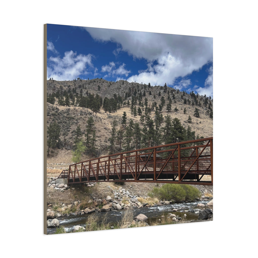 Mountain Bridge Matte Canvas Print — Scenic River & Sky Wall Art
