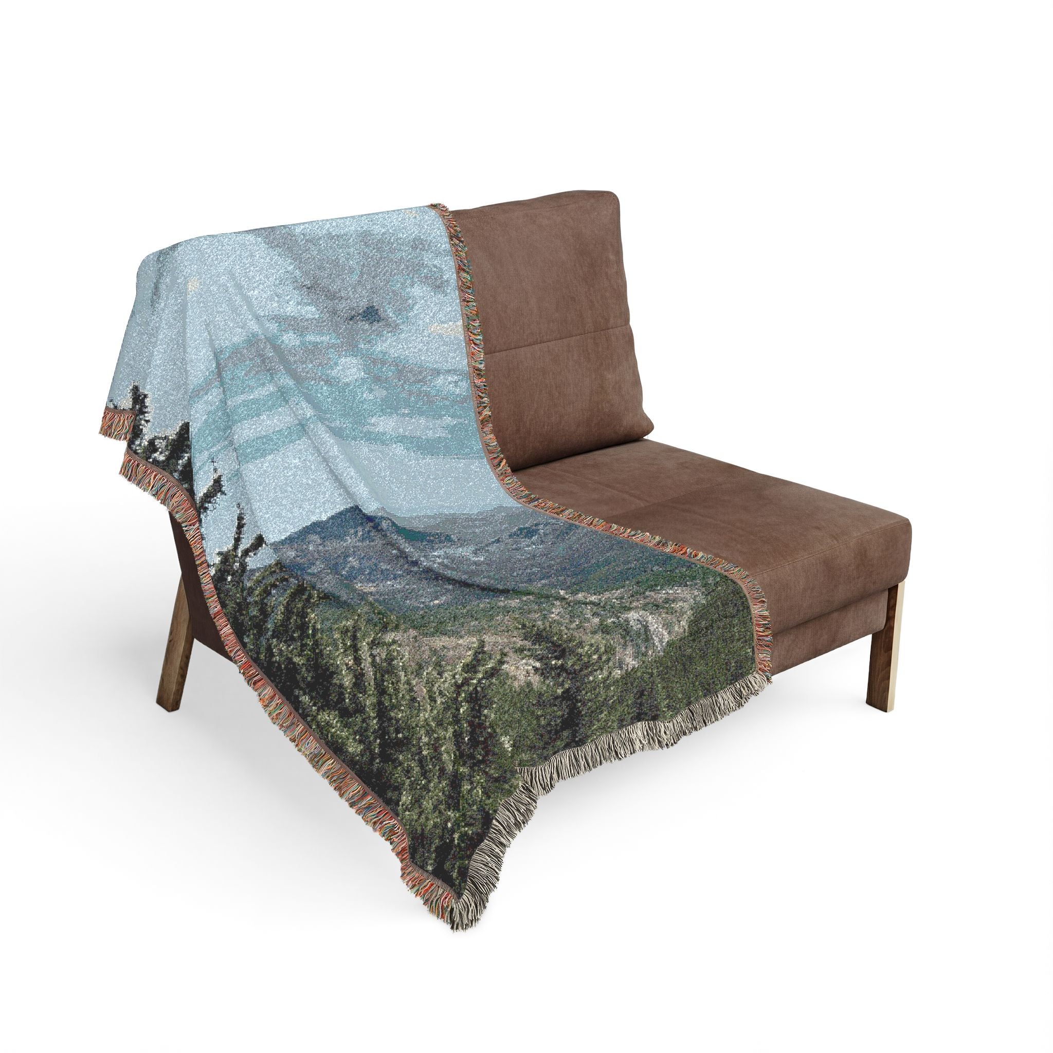 Scenic Mountaintop Woven Blanket – Vintage Landscape Throw for Living Room, Cabin, or Travel