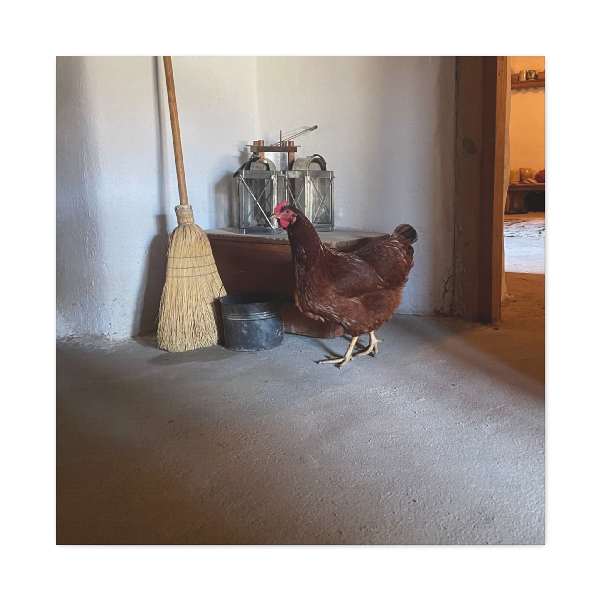Farmhouse Chicken Canvas Print - Rustic Hen Matte Stretched Wall Art