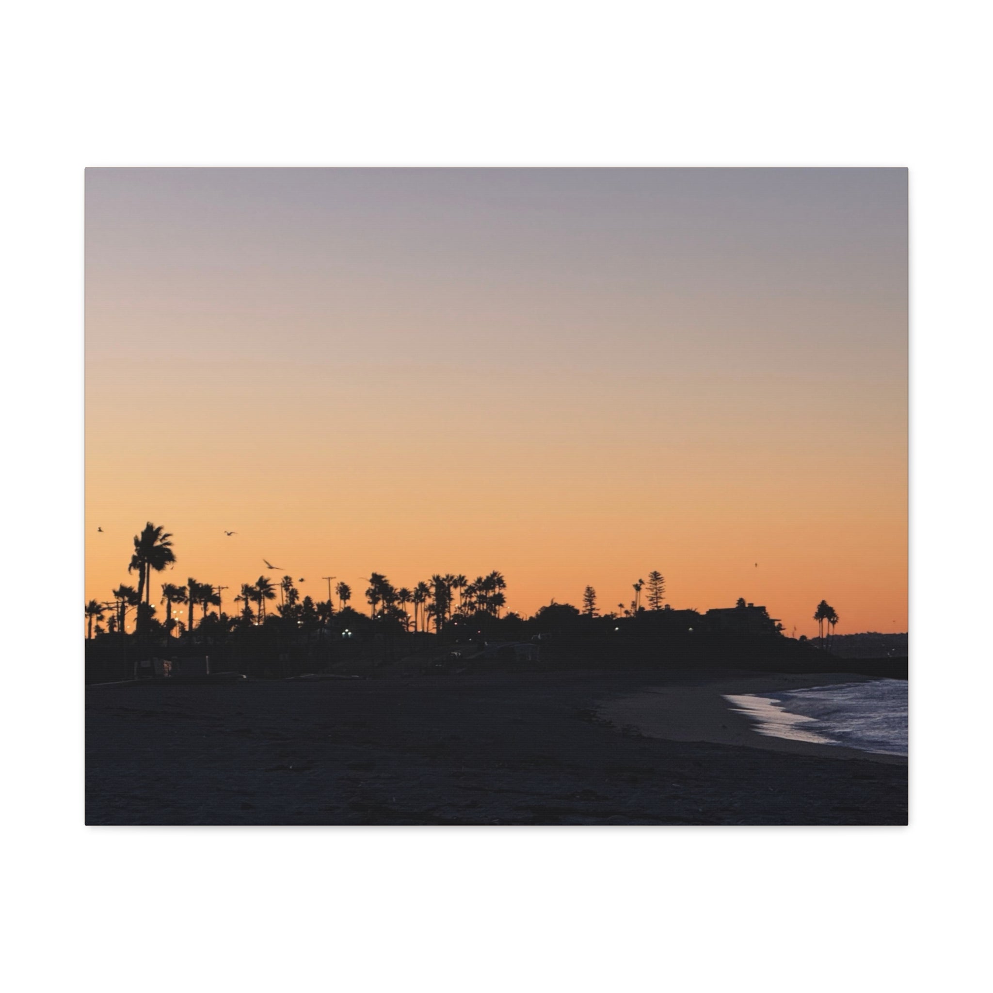 Sunset Beach Silhouette Matte Canvas Print