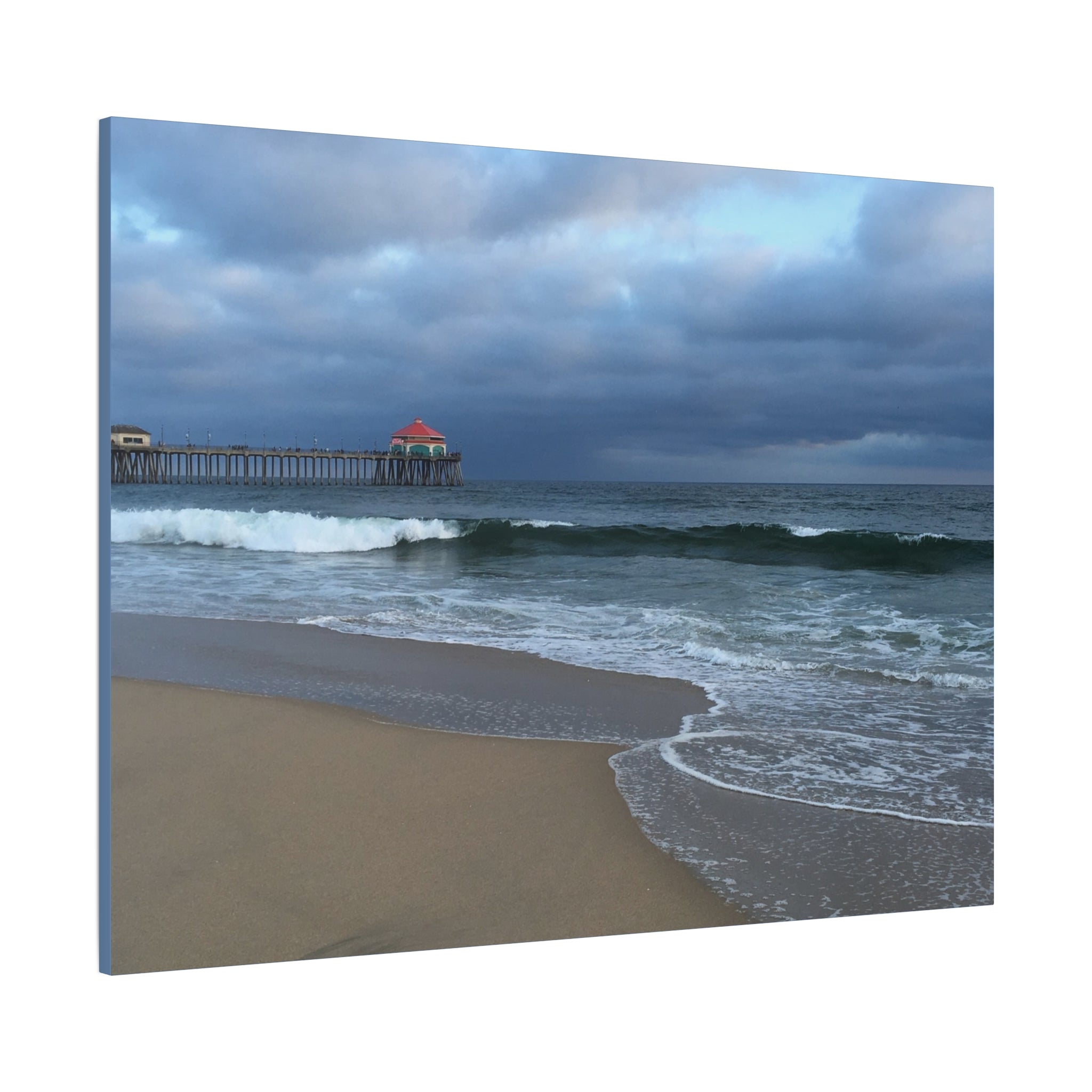Ocean Pier Beach Canvas Print — Moody Seascape Matte Stretched Wall Art