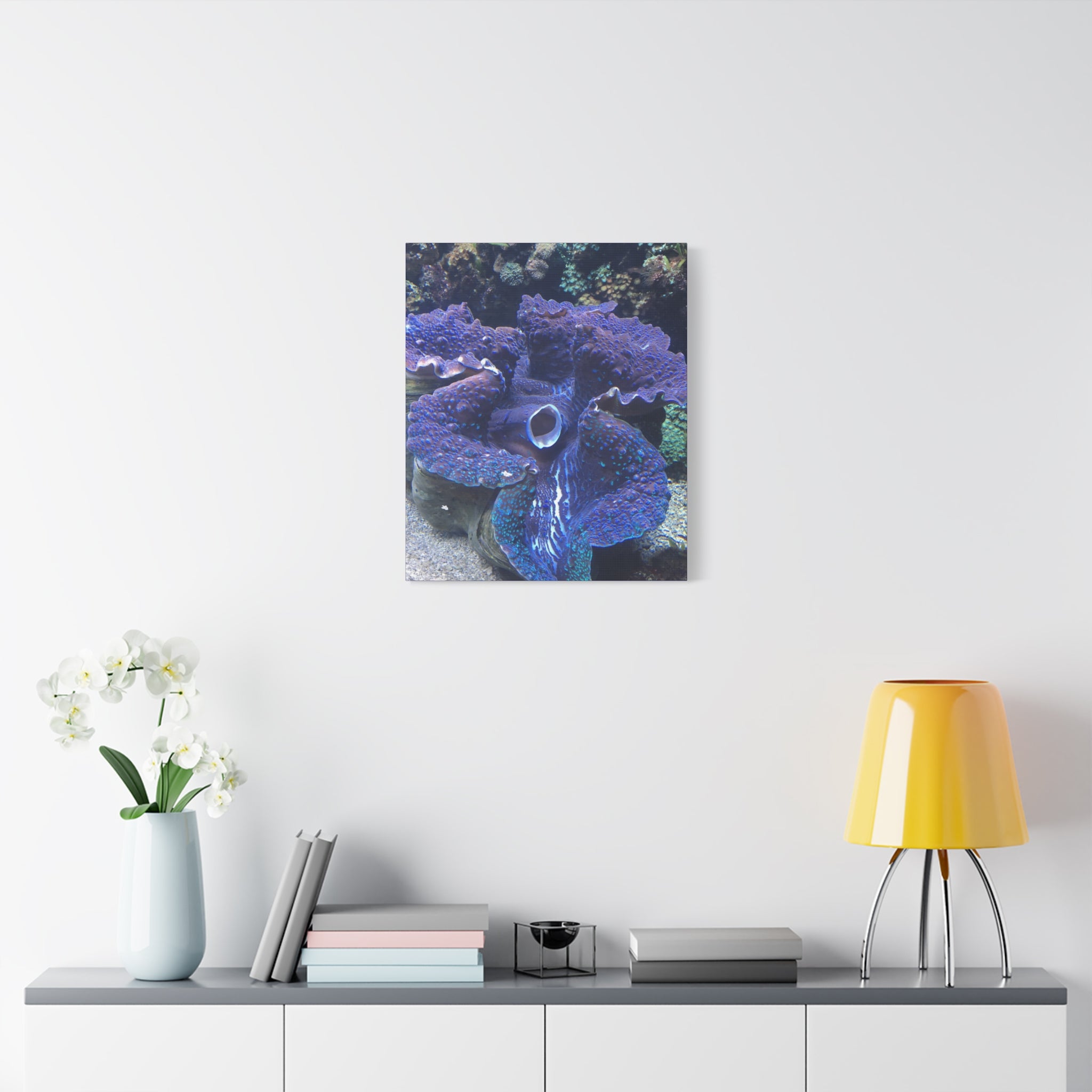Blue Tridacna Clam Matte Canvas Print — Vibrant Ocean Coral Wall Art