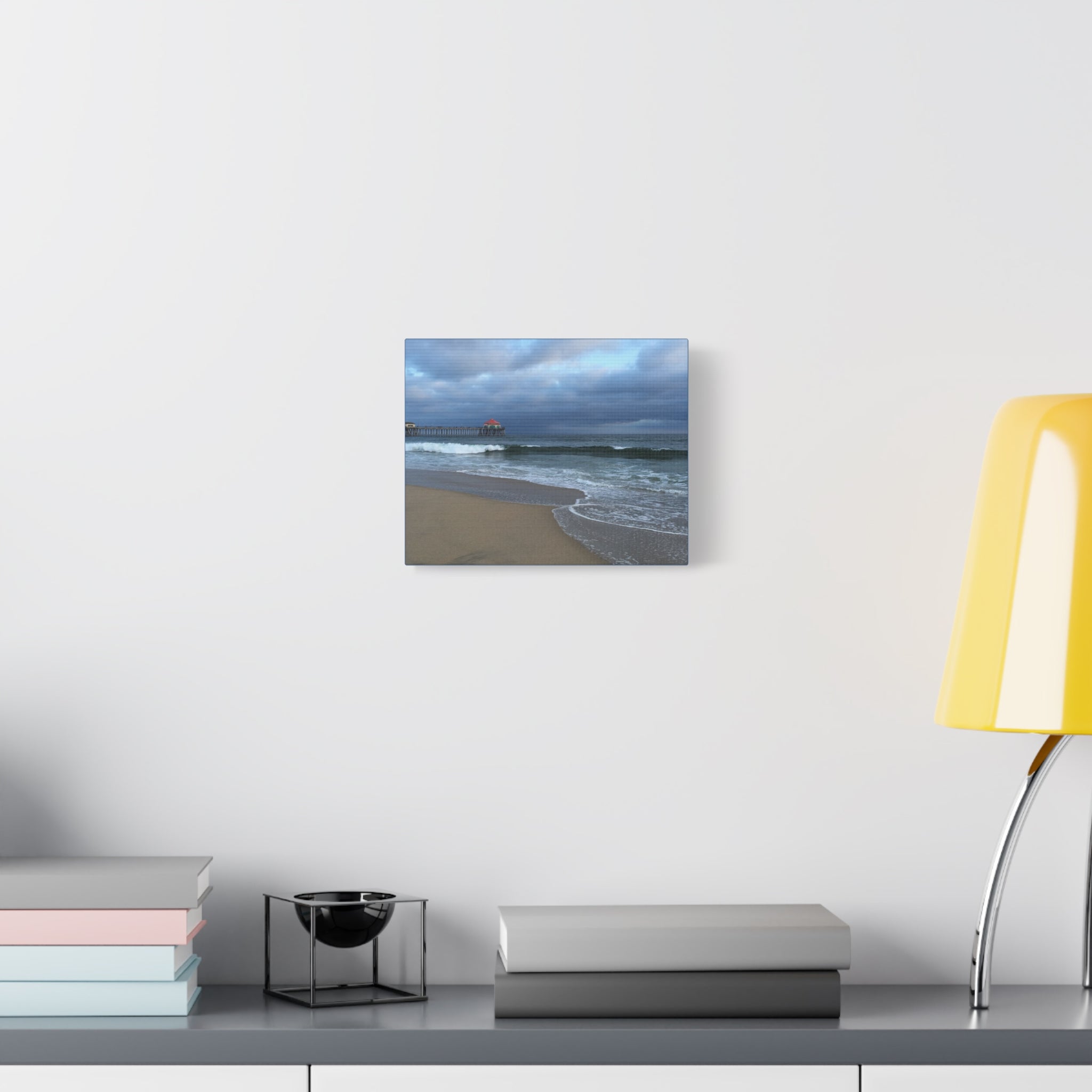 Ocean Pier Beach Canvas Print — Moody Seascape Matte Stretched Wall Art
