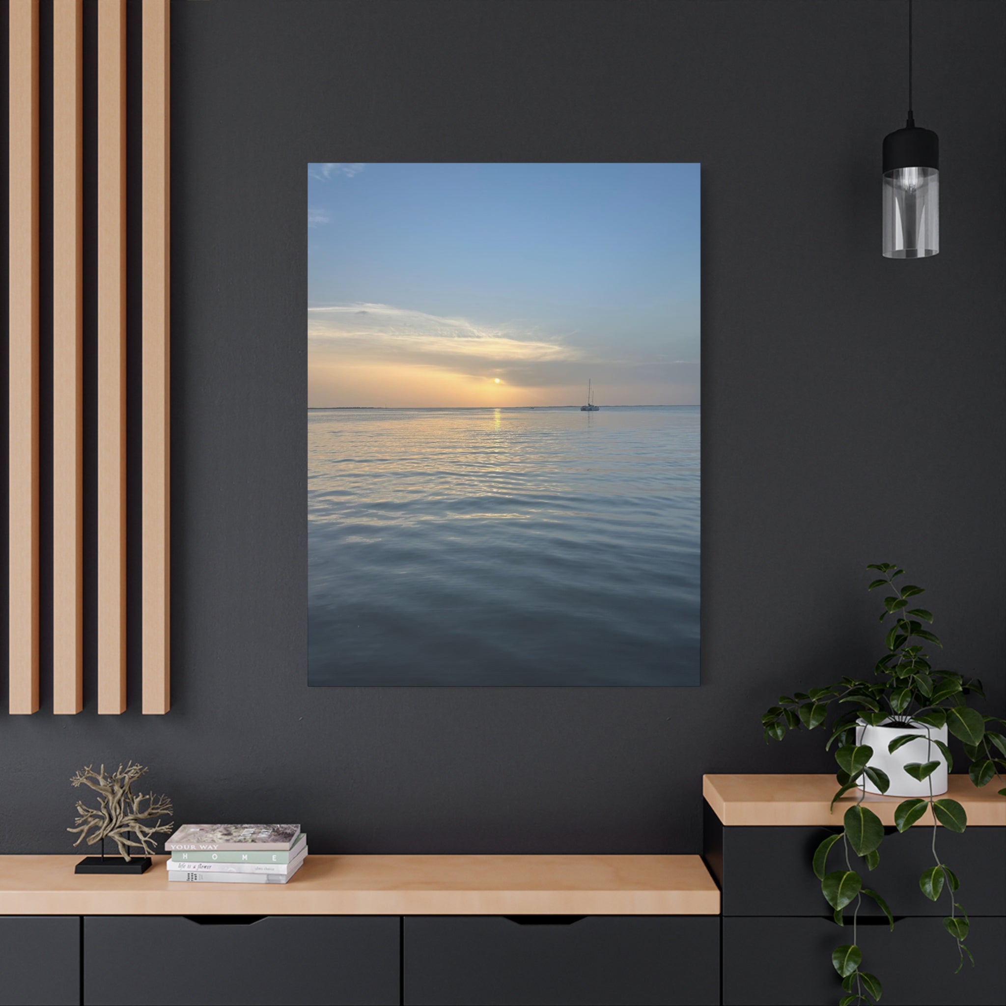 Sunset Sail Matte Canvas Print — Tranquil Ocean Wall Art, Stretched 1.25"
