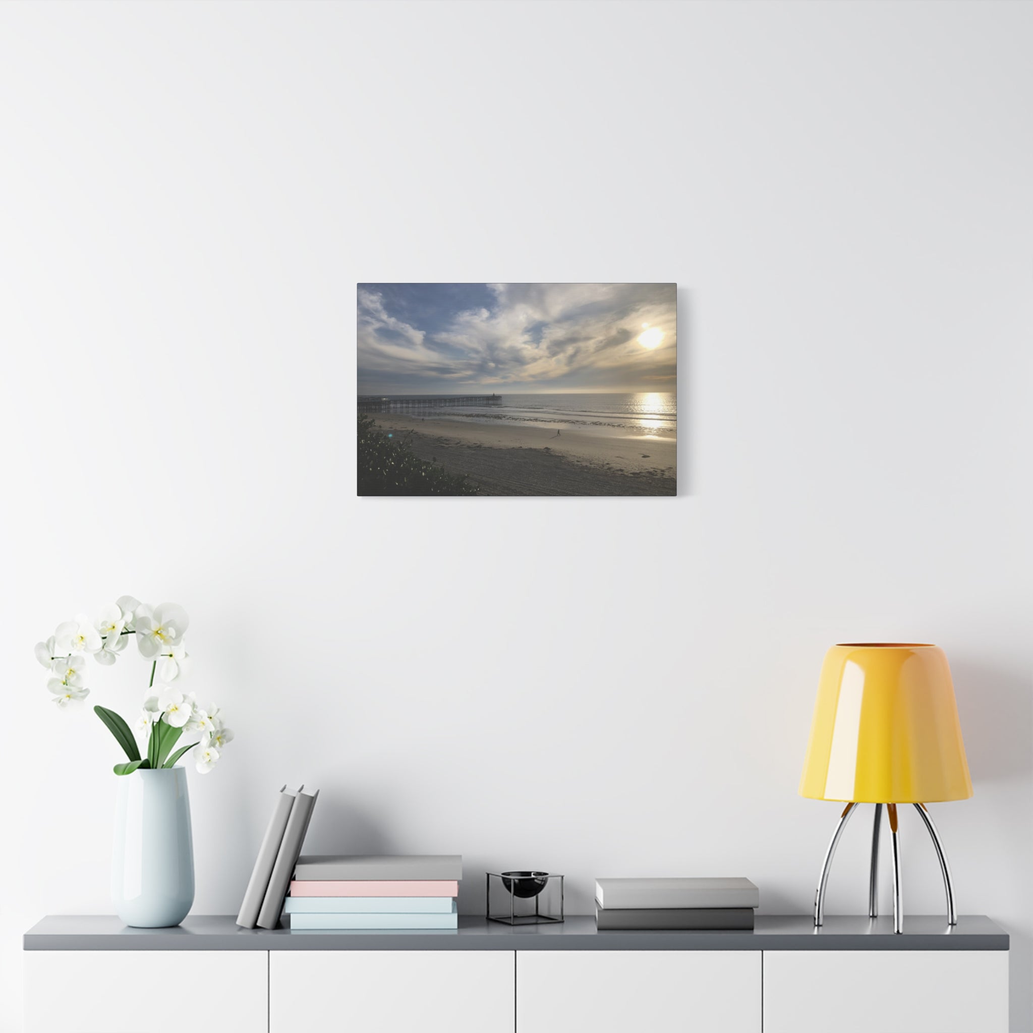 Sunset Pier Beach Canvas Print — Matte Stretched Wall Art
