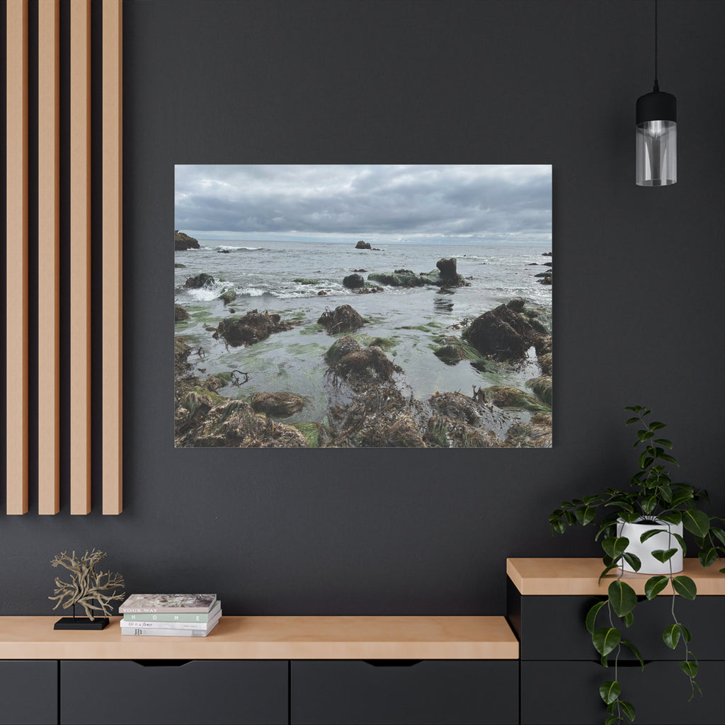 Coastal Tidepool Canvas Wall Art – Moody Gray Seashore Matte Stretched Canvas