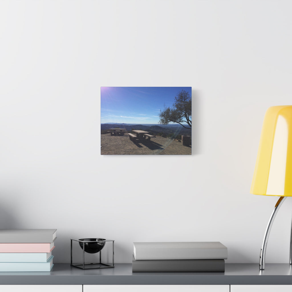 Sunlit Picnic Overlook Matte Canvas Print — Scenic Mountain View Wall Art