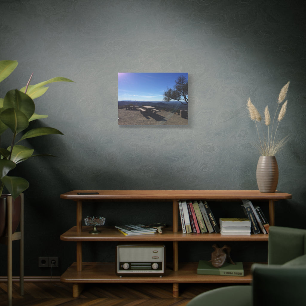 Sunlit Picnic Overlook Matte Canvas Print — Scenic Mountain View Wall Art