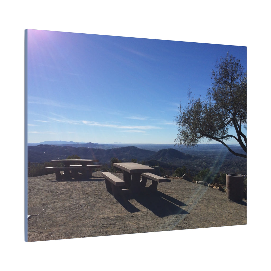Sunlit Picnic Overlook Matte Canvas Print — Scenic Mountain View Wall Art