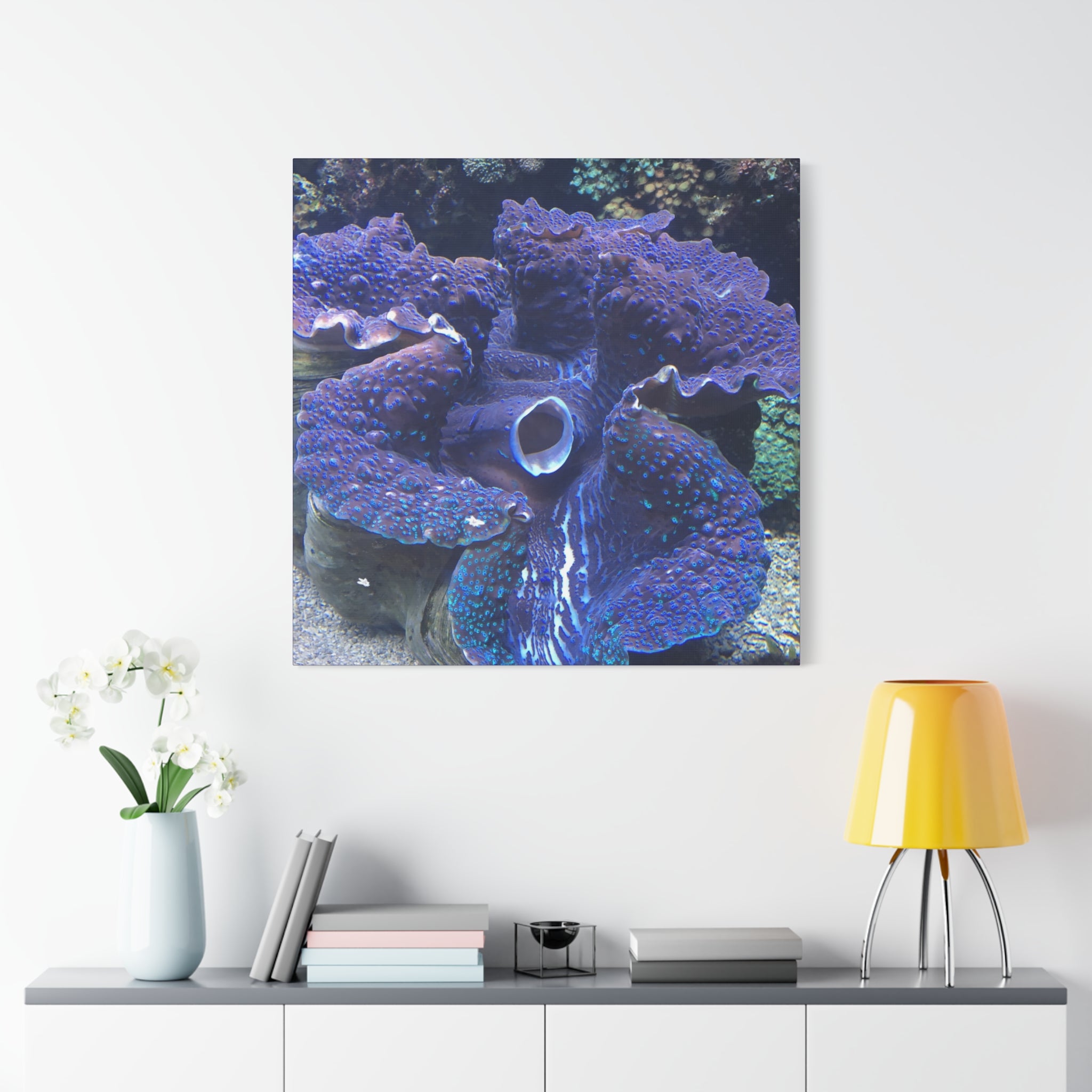 Blue Tridacna Clam Matte Canvas Print — Vibrant Ocean Coral Wall Art