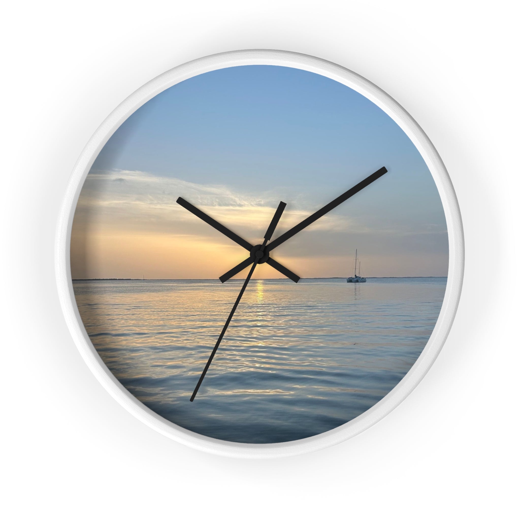 Sunset Sail Wall Clock — Coastal Sunset Seascape Home Decor