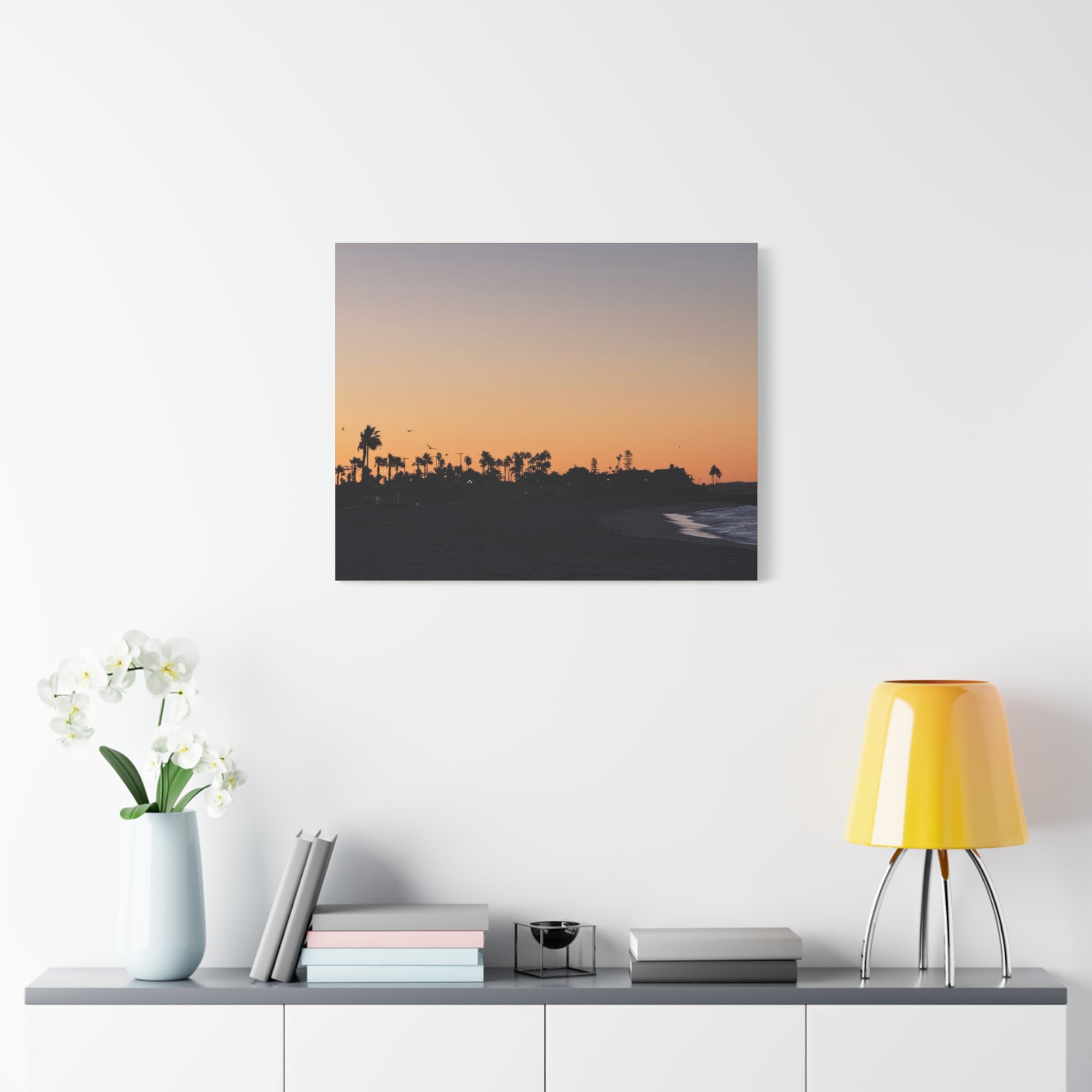 Sunset Beach Silhouette Matte Canvas Print