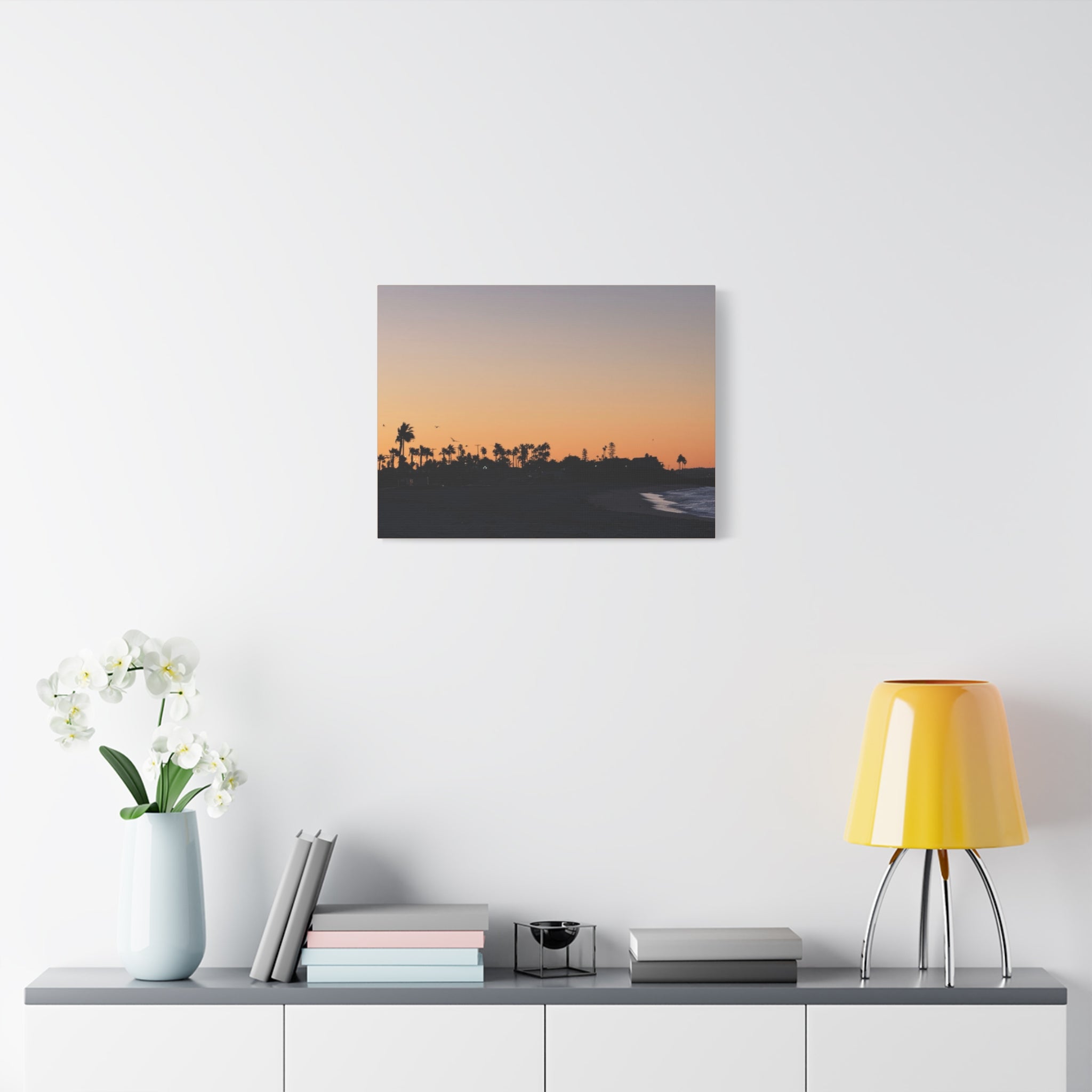 Sunset Beach Silhouette Matte Canvas Print