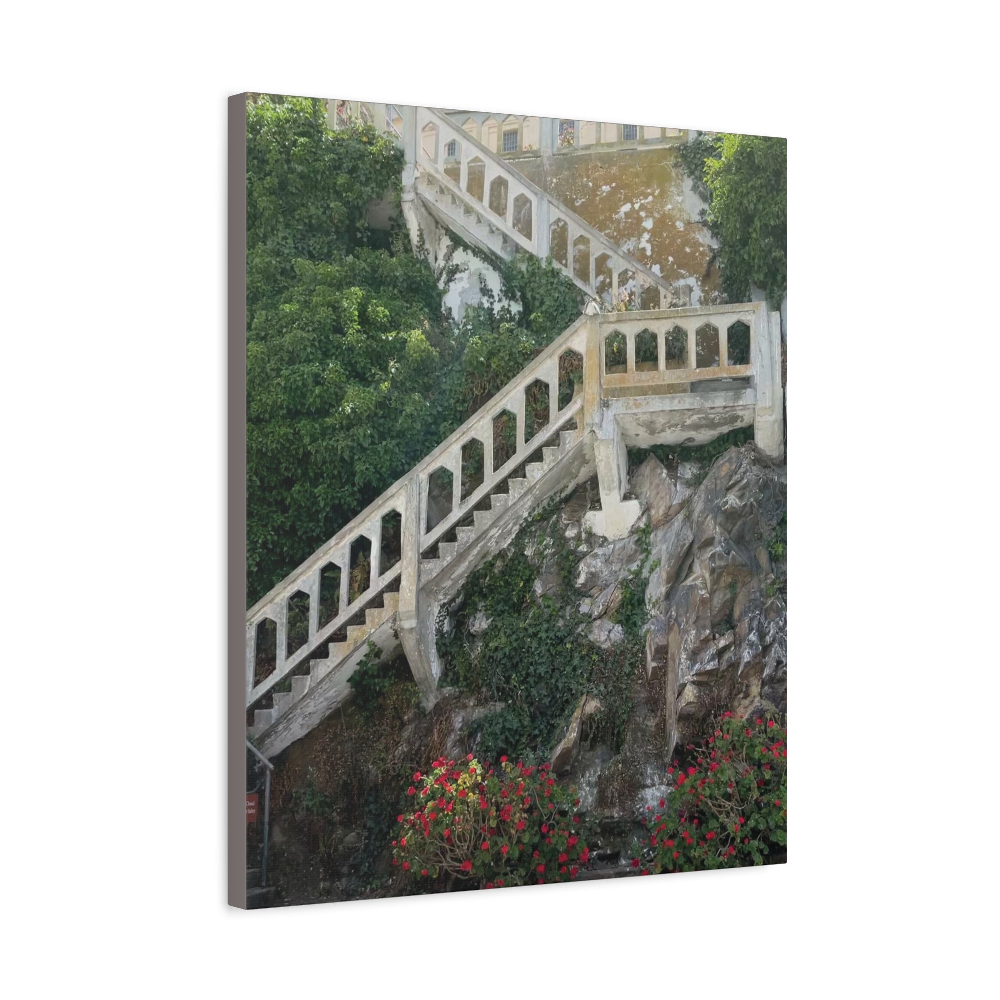 Mediterranean Staircase Matte Canvas Wall Art — Botanical Steps Landscape Print