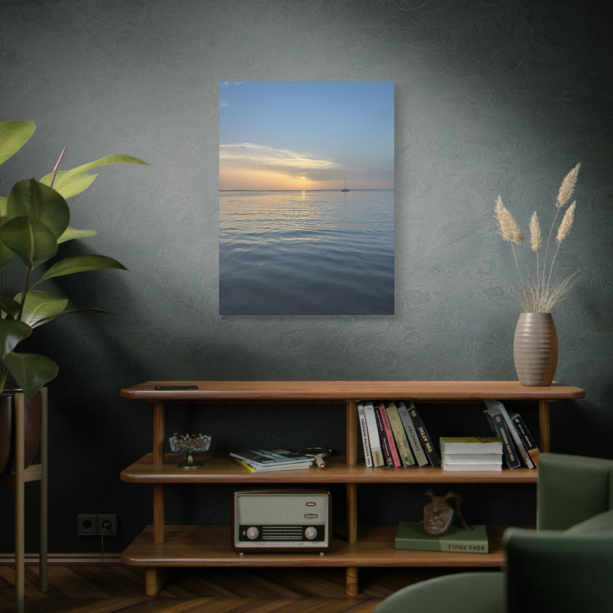 Sunset Sail Matte Canvas Print — Tranquil Ocean Wall Art, Stretched 1.25"
