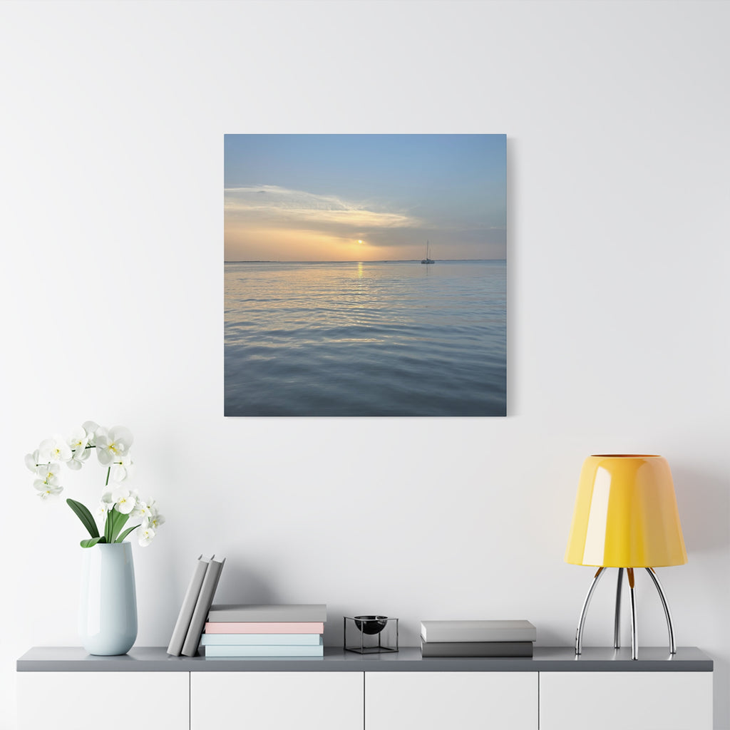 Sunset Sail Matte Canvas Print — Tranquil Ocean Wall Art, Stretched 1.25"