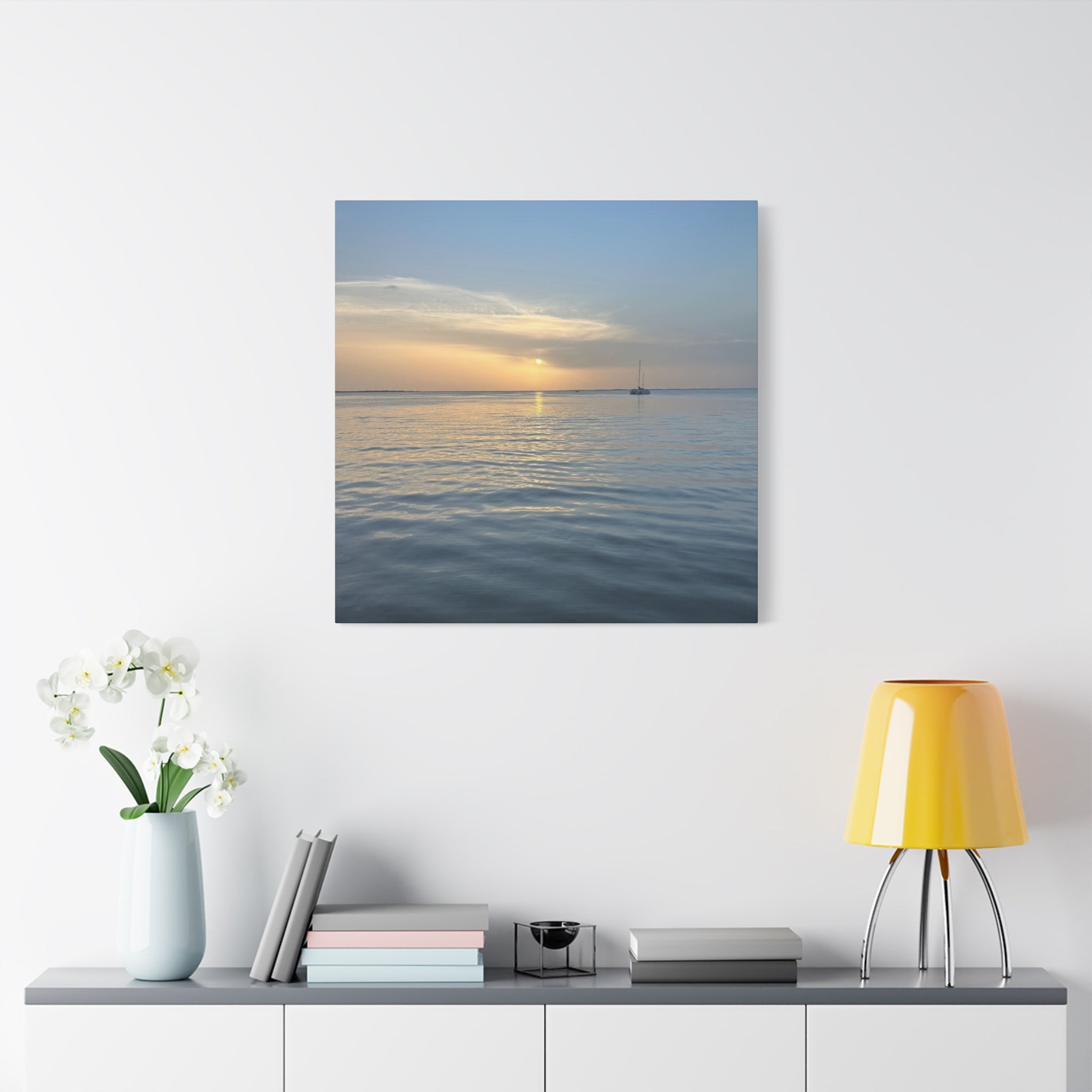 Sunset Sail Matte Canvas Print — Tranquil Ocean Wall Art, Stretched 1.25"