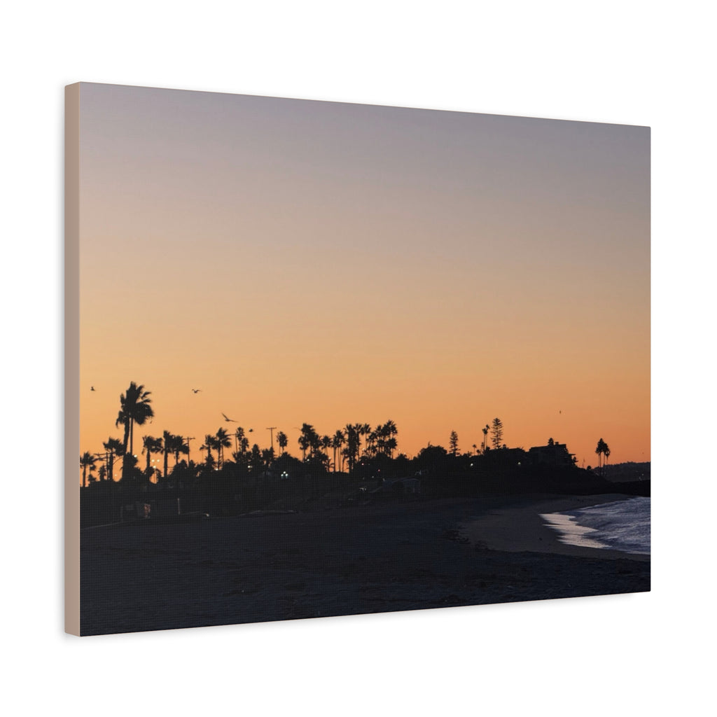Sunset Beach Silhouette Matte Canvas Print