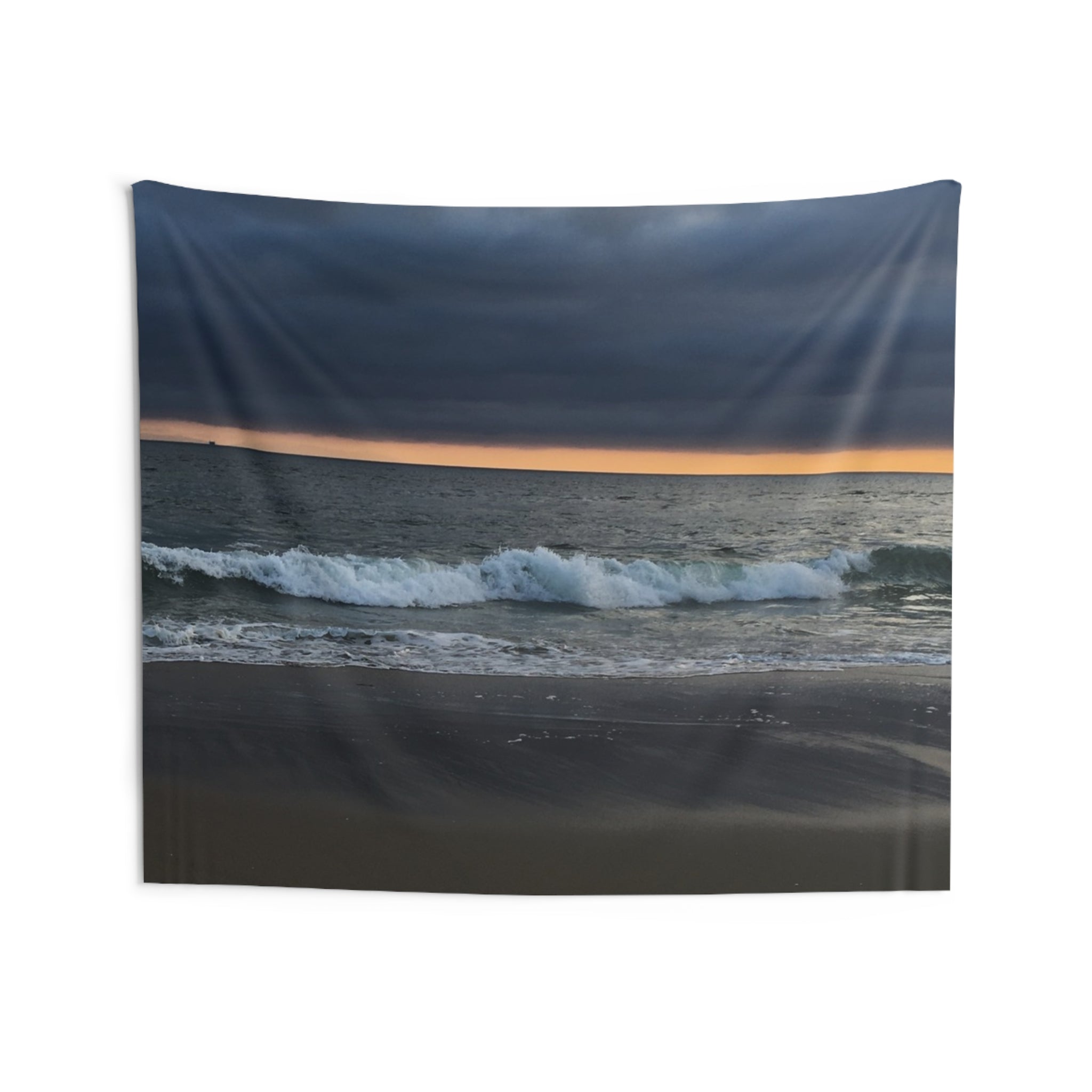 Ocean Sunset Wall Tapestry — Moody Beach Waves Coastal Wall Art