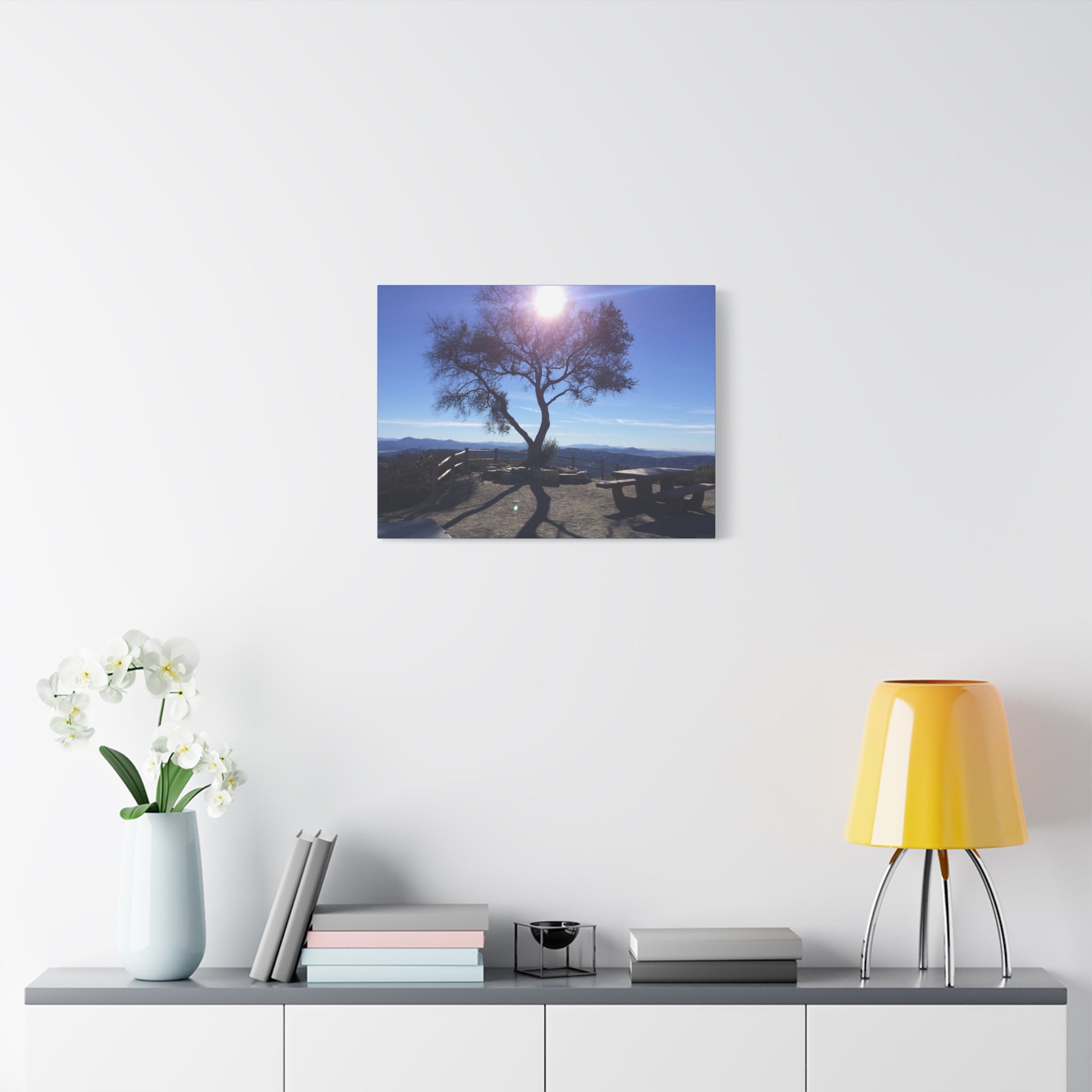 Sunlit Ridge Tree Matte Canvas Print — Scenic Landscape Wall Art