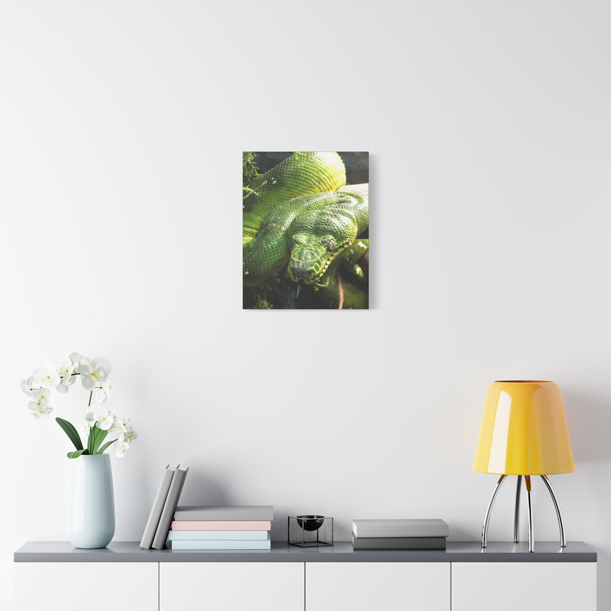 Green Tree Python Canvas Print — Tropical Snake Wall Art (Matte Stretched)