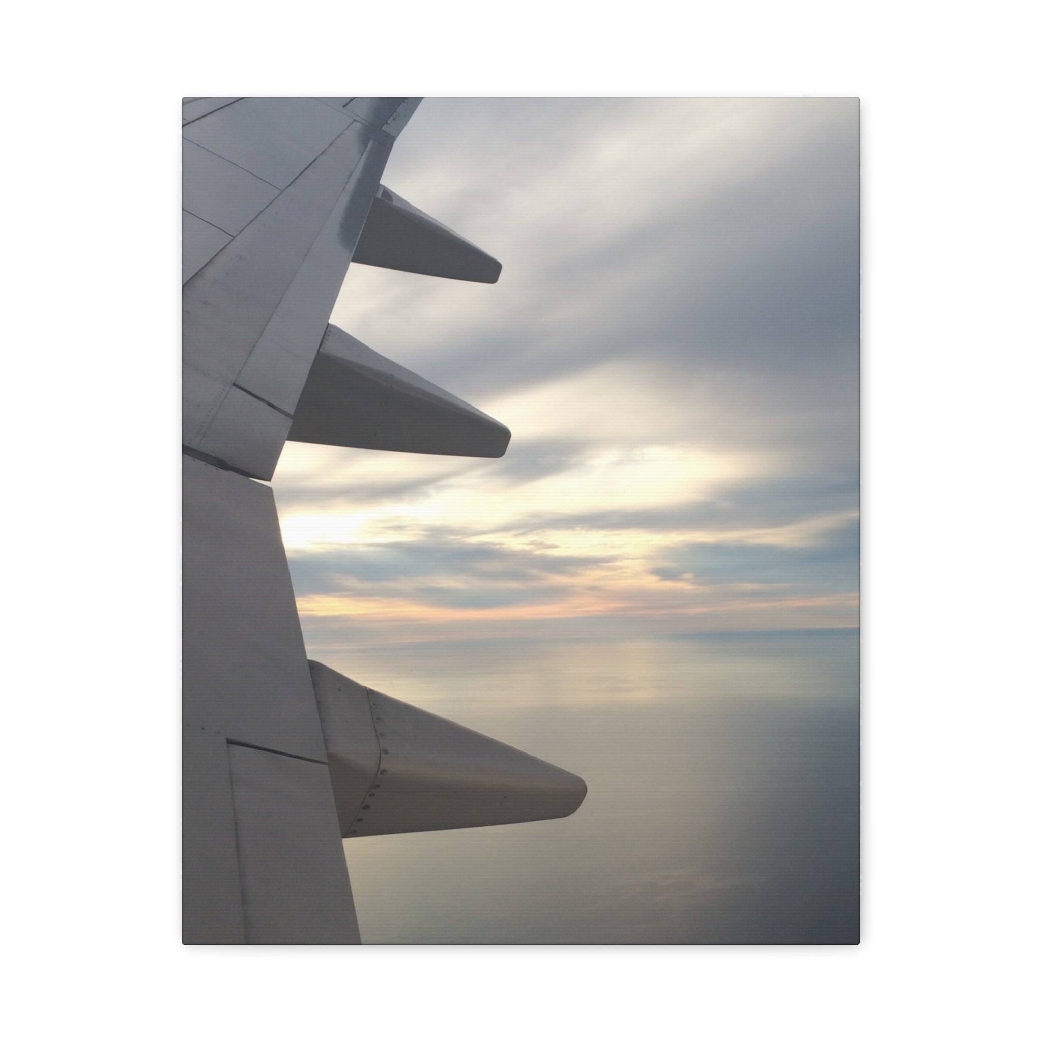 Airplane Wing Sunset Canvas Print — Matte Stretched Wall Art