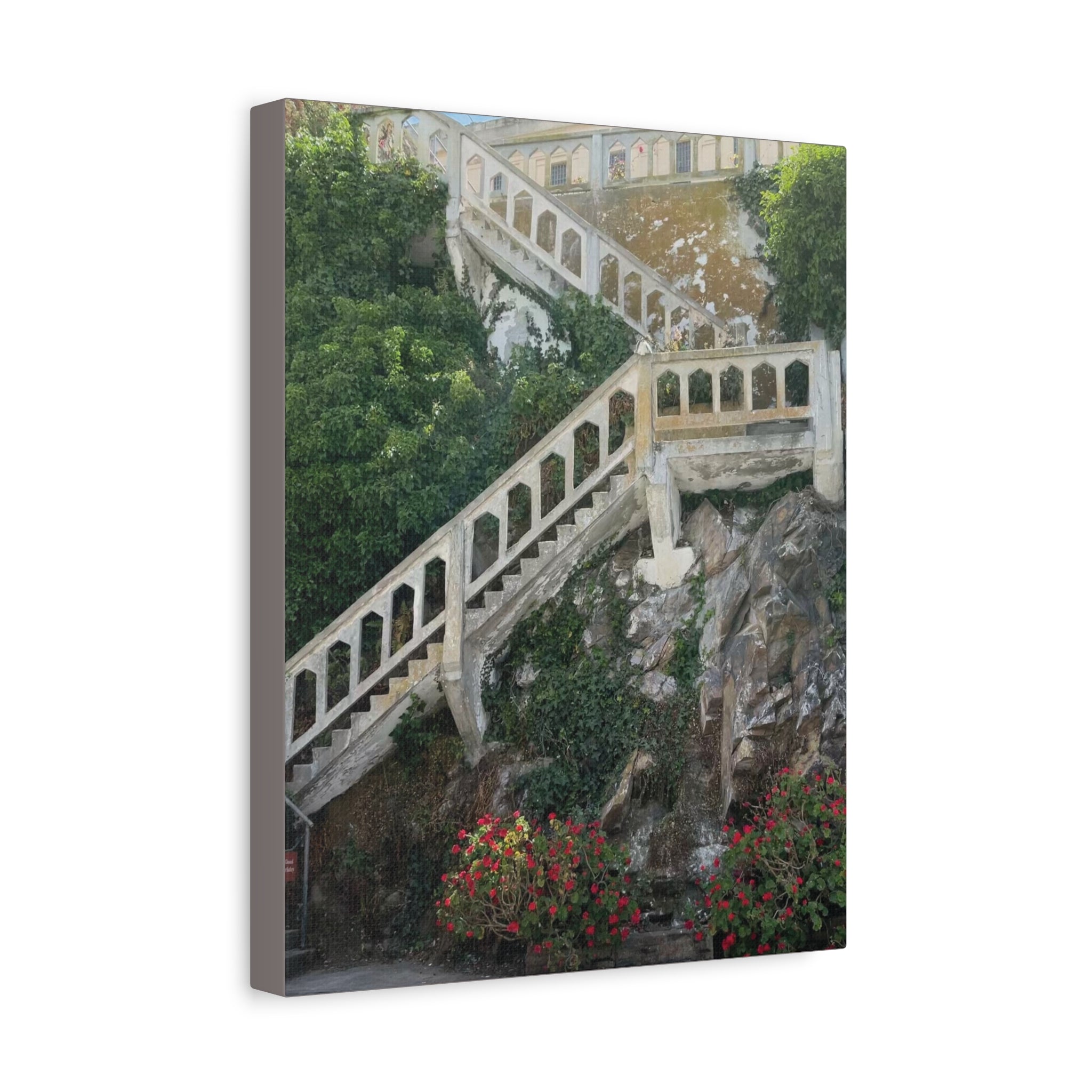 Mediterranean Staircase Matte Canvas Wall Art — Botanical Steps Landscape Print