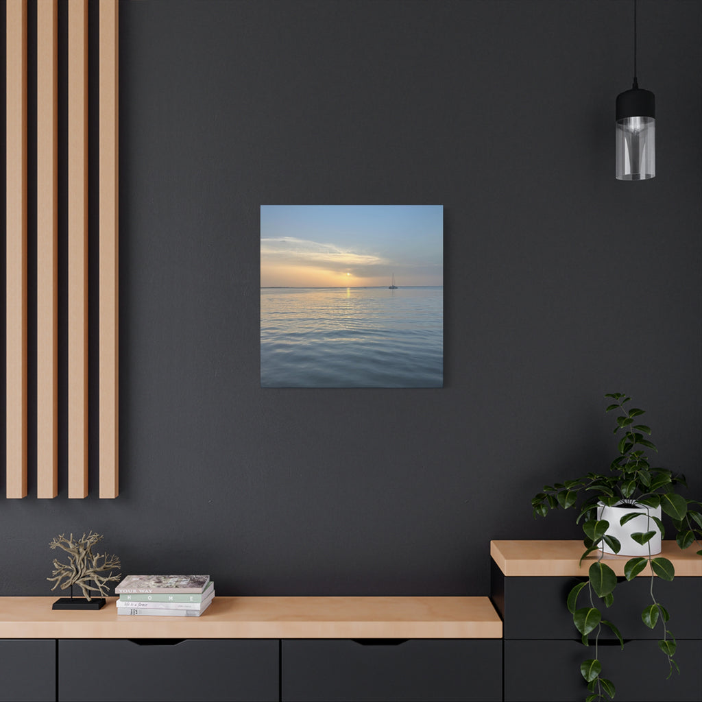 Sunset Sail Matte Canvas Print — Tranquil Ocean Wall Art, Stretched 1.25"