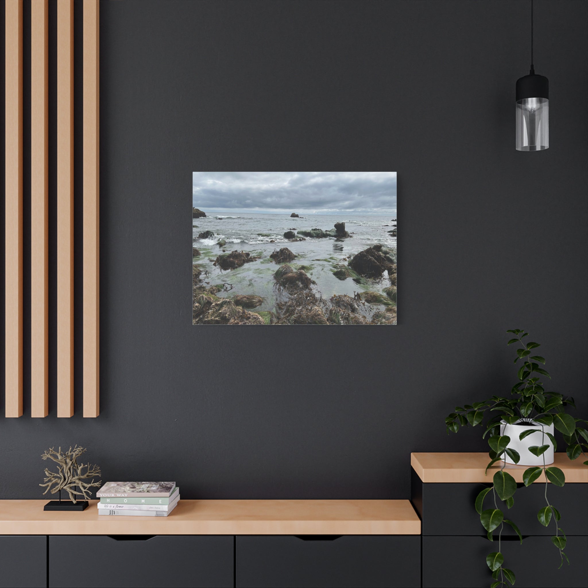 Coastal Tidepool Canvas Wall Art – Moody Gray Seashore Matte Stretched Canvas