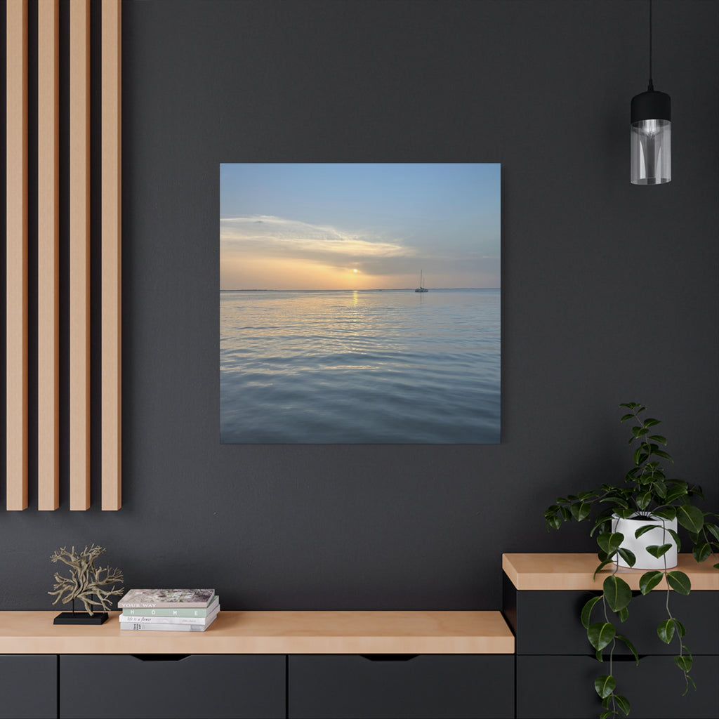 Sunset Sail Matte Canvas Print — Tranquil Ocean Wall Art, Stretched 1.25"