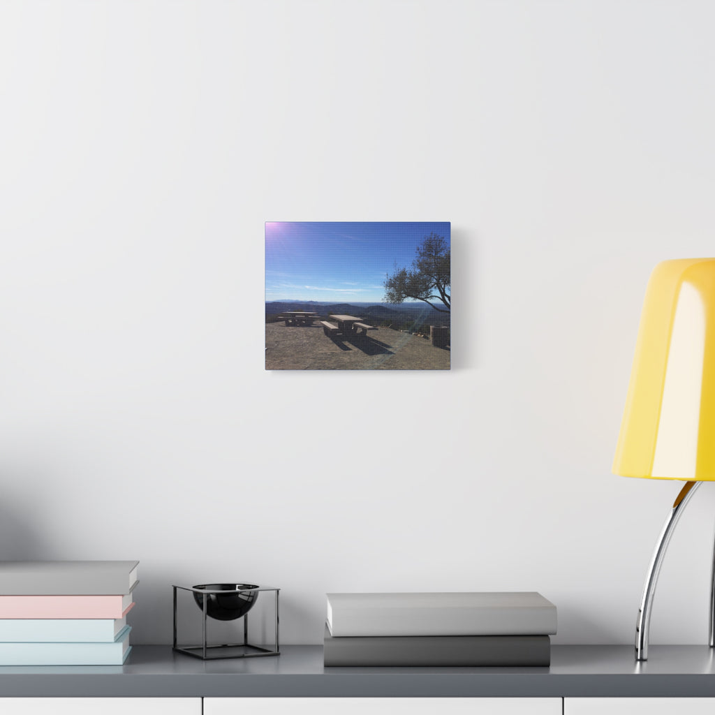 Sunlit Picnic Overlook Matte Canvas Print — Scenic Mountain View Wall Art
