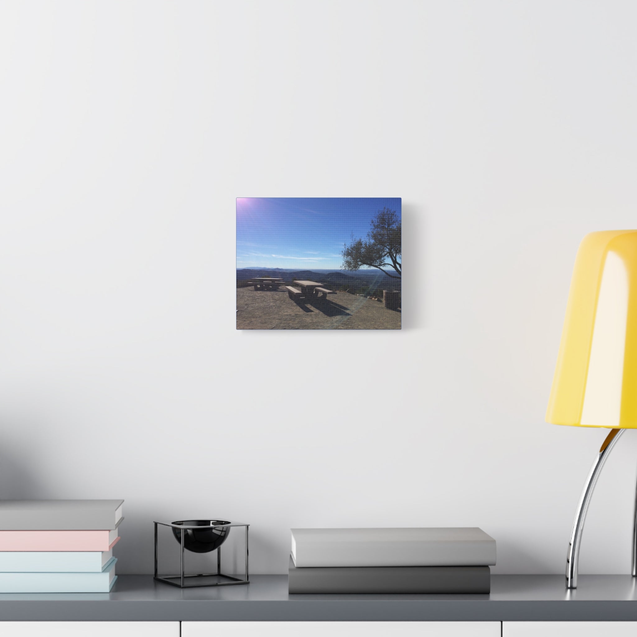 Sunlit Picnic Overlook Matte Canvas Print — Scenic Mountain View Wall Art