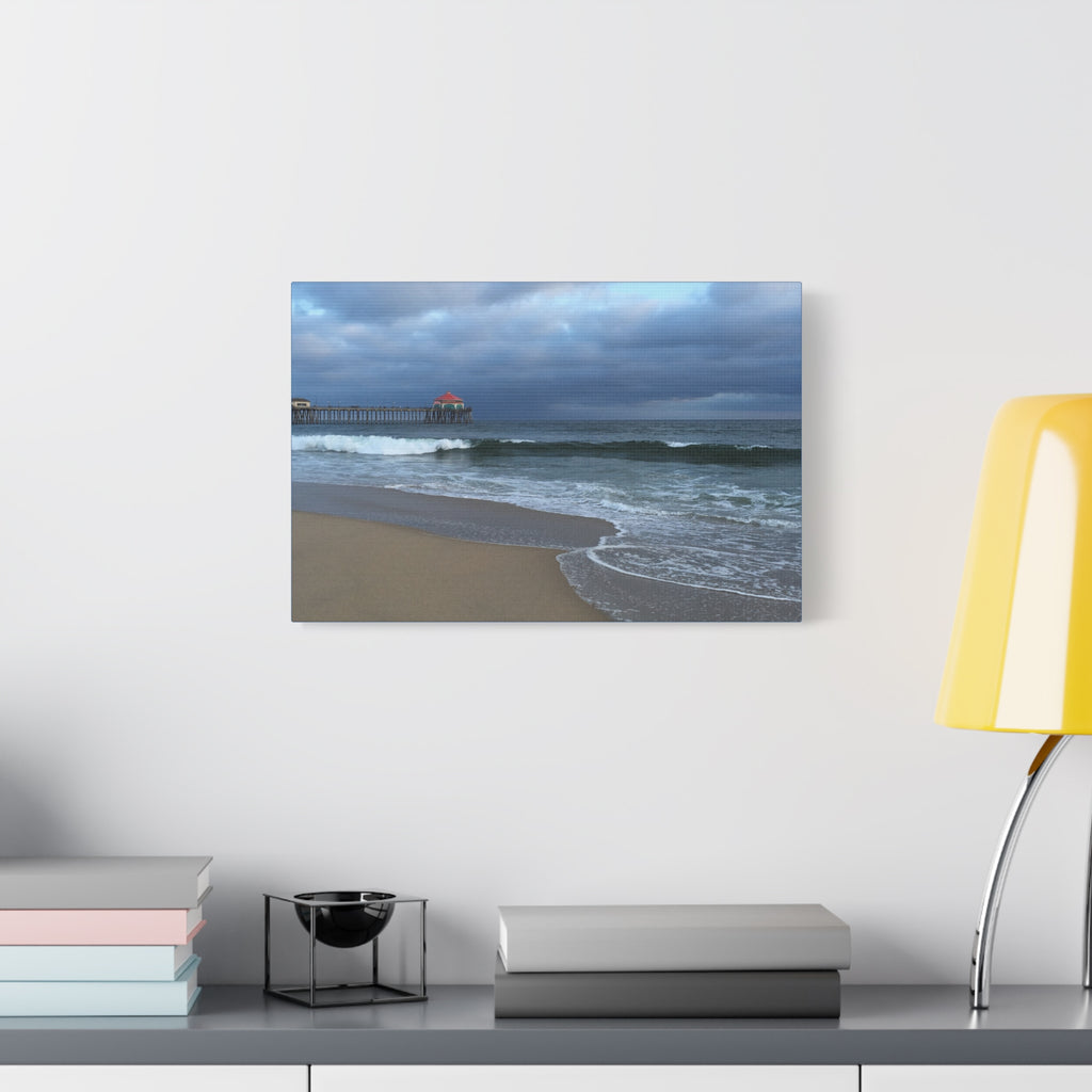 Ocean Pier Beach Canvas Print — Moody Seascape Matte Stretched Wall Art