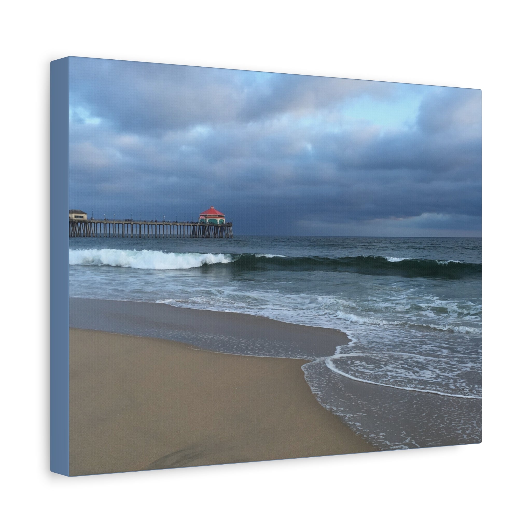 Ocean Pier Beach Canvas Print — Moody Seascape Matte Stretched Wall Art