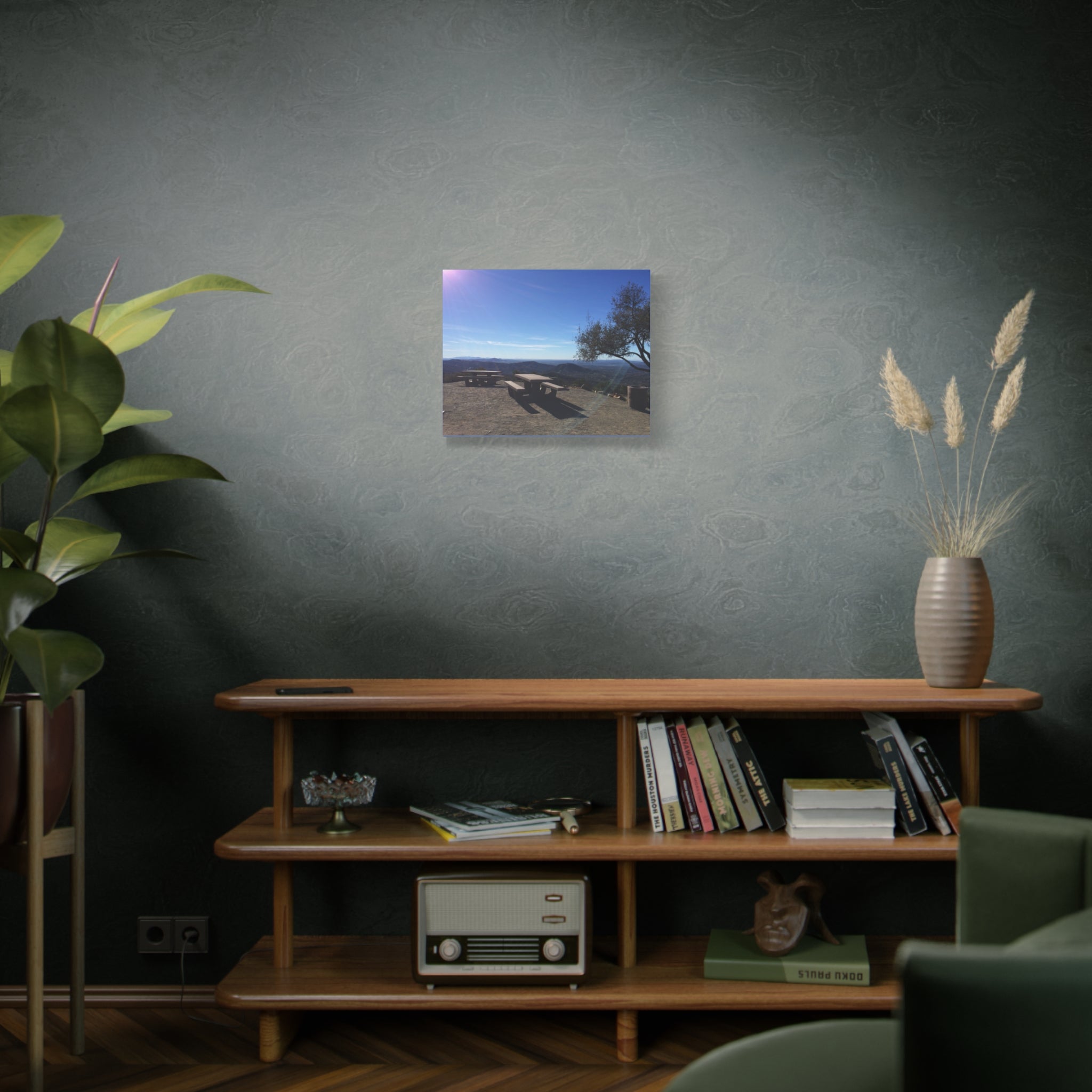 Sunlit Picnic Overlook Matte Canvas Print — Scenic Mountain View Wall Art