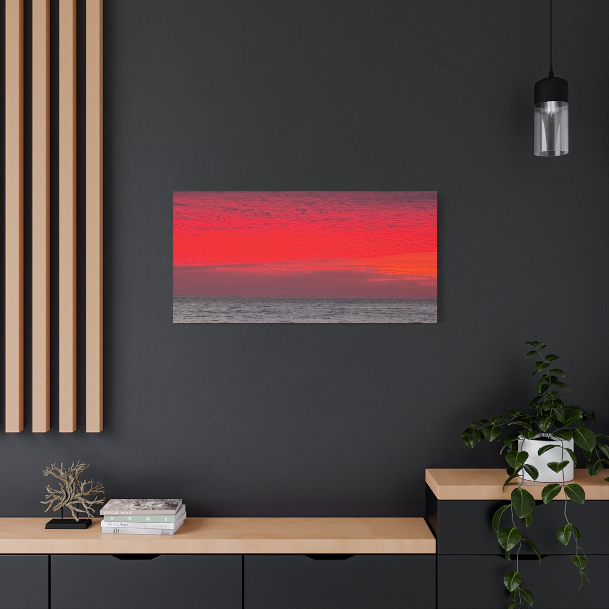 Sunset Horizon Matte Canvas Wall Art — Red Seascape Panorama, Stretched 1.25"