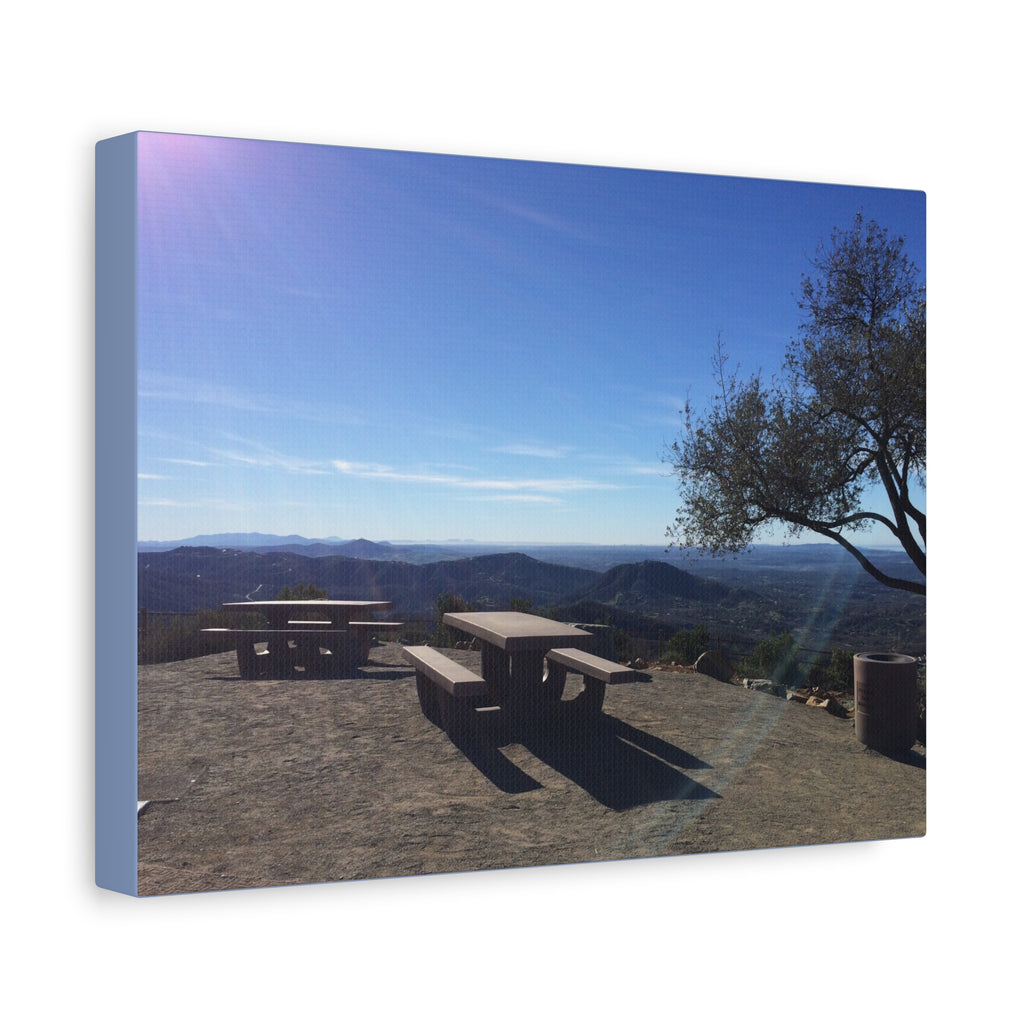 Sunlit Picnic Overlook Matte Canvas Print — Scenic Mountain View Wall Art