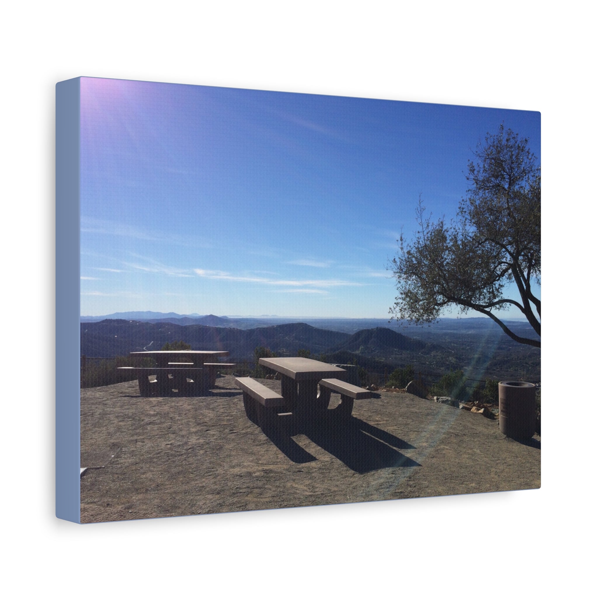 Sunlit Picnic Overlook Matte Canvas Print — Scenic Mountain View Wall Art