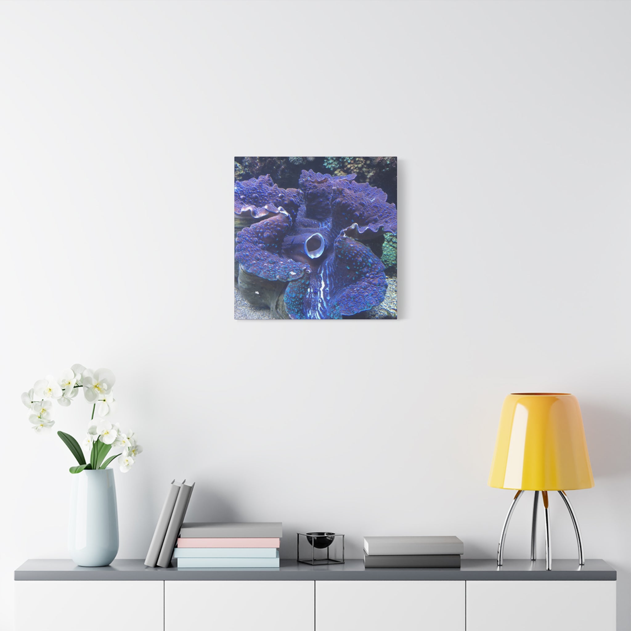 Blue Tridacna Clam Matte Canvas Print — Vibrant Ocean Coral Wall Art