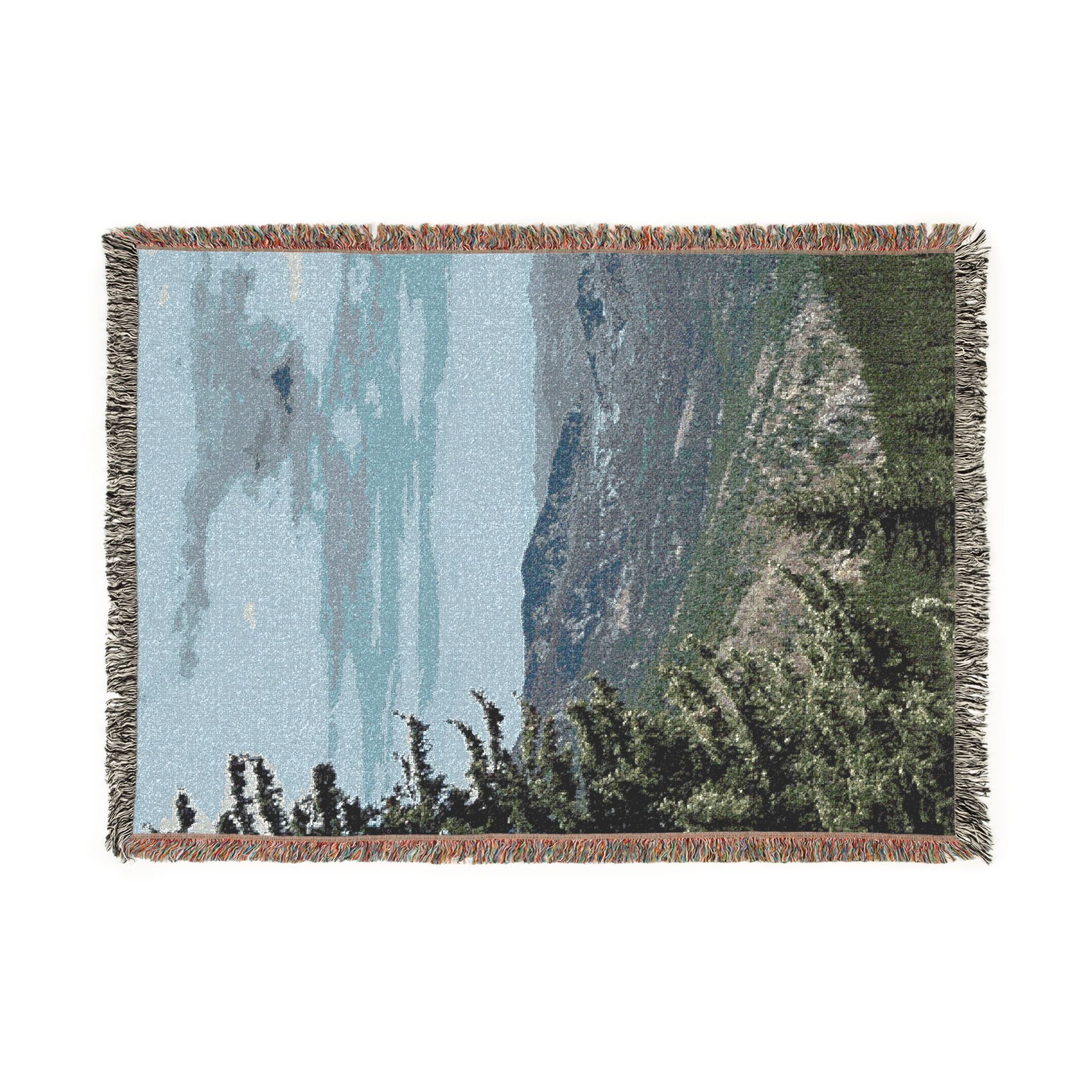 Scenic Mountaintop Woven Blanket – Vintage Landscape Throw for Living Room, Cabin, or Travel