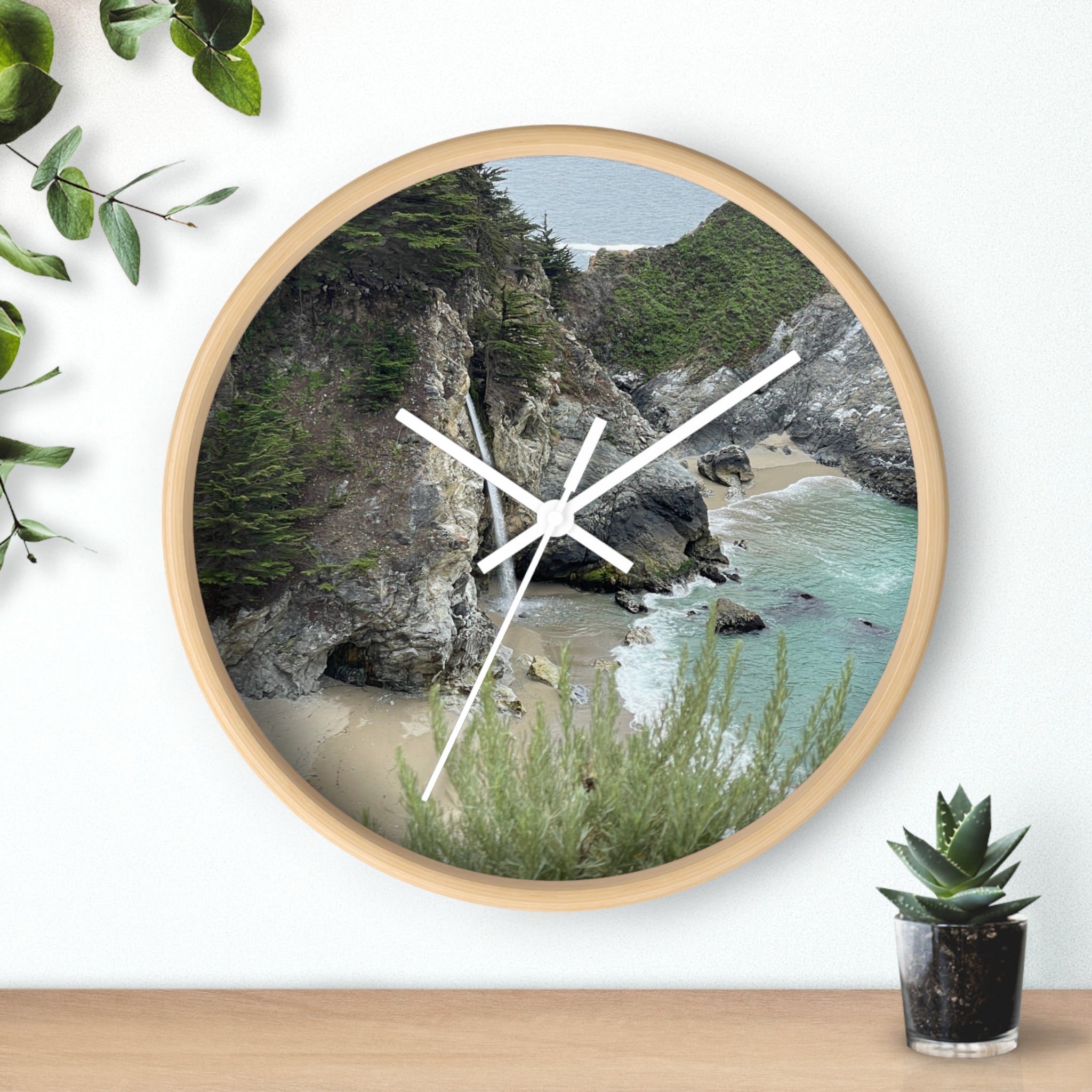 Coastal Cove Wall Clock — Beach Cliff & Waterfall Scenic Timepiece