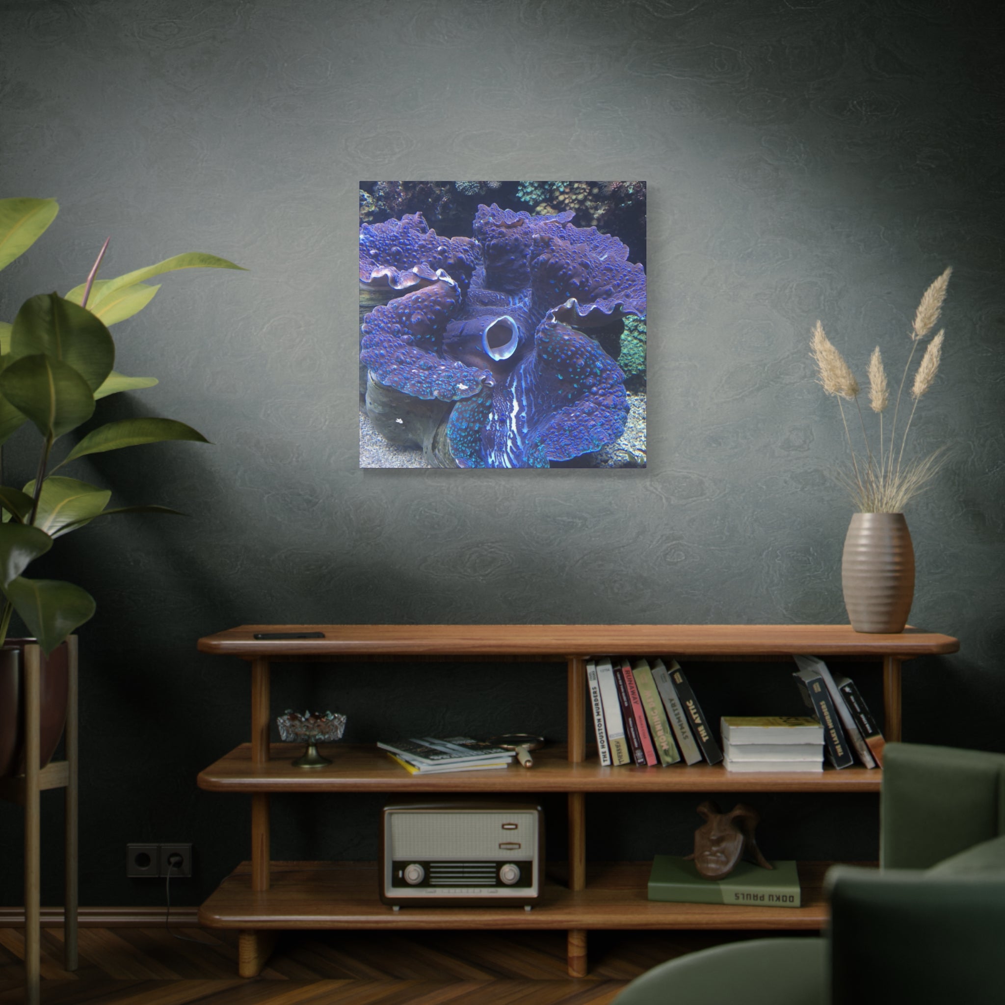 Blue Tridacna Clam Matte Canvas Print — Vibrant Ocean Coral Wall Art