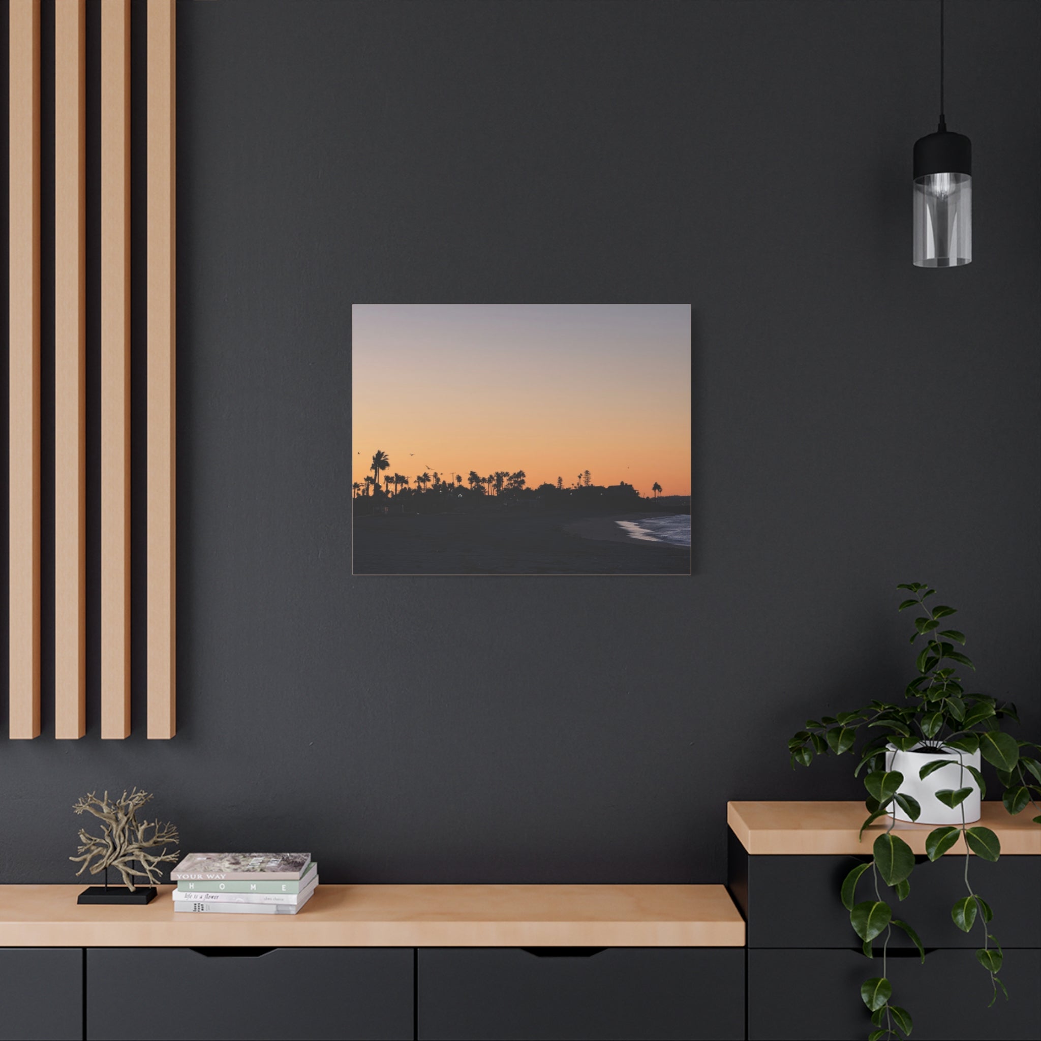 Sunset Beach Silhouette Matte Canvas Print