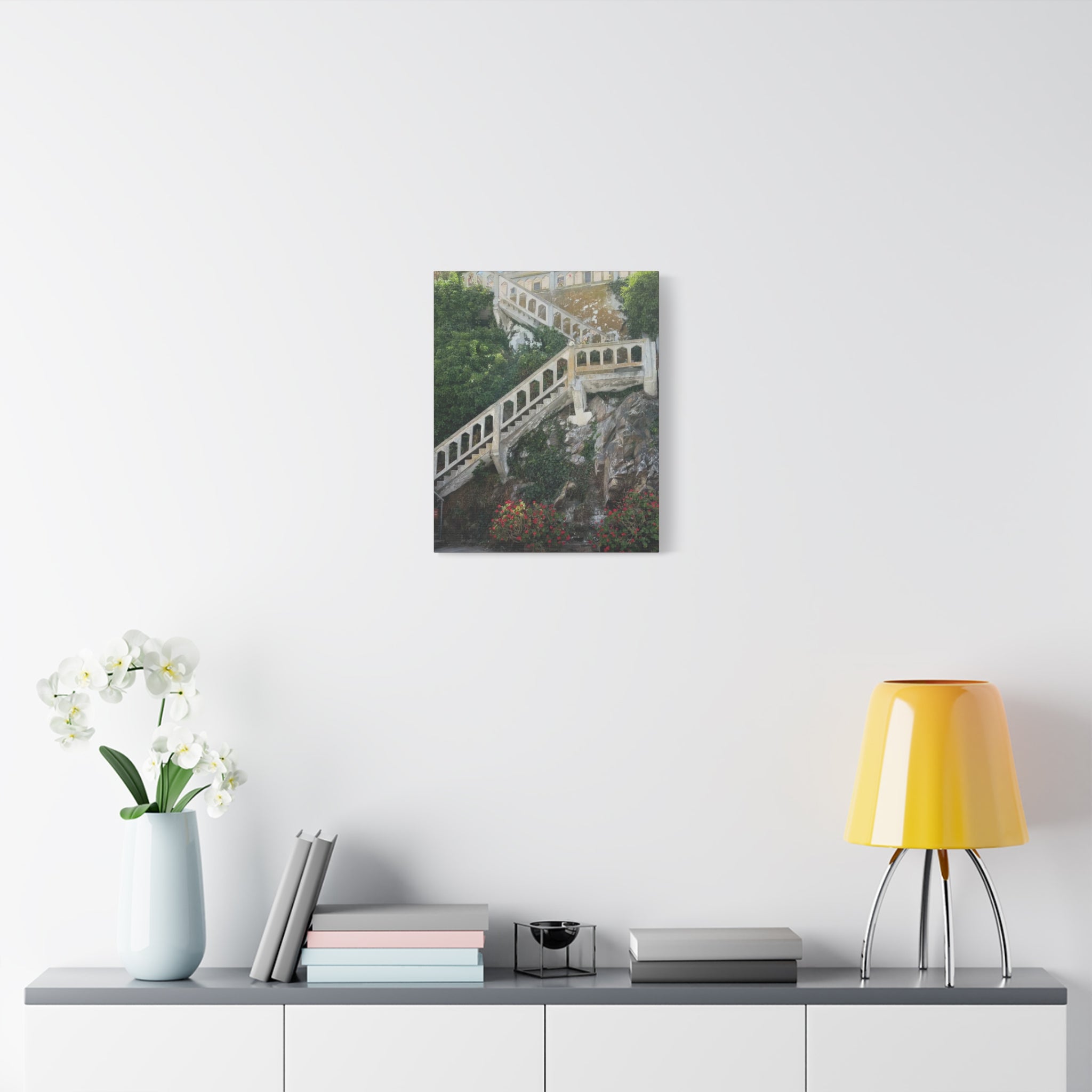 Mediterranean Staircase Matte Canvas Wall Art — Botanical Steps Landscape Print