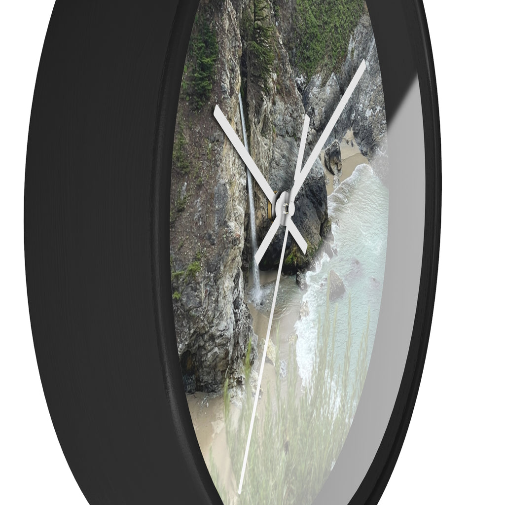 Coastal Cove Wall Clock — Beach Cliff & Waterfall Scenic Timepiece