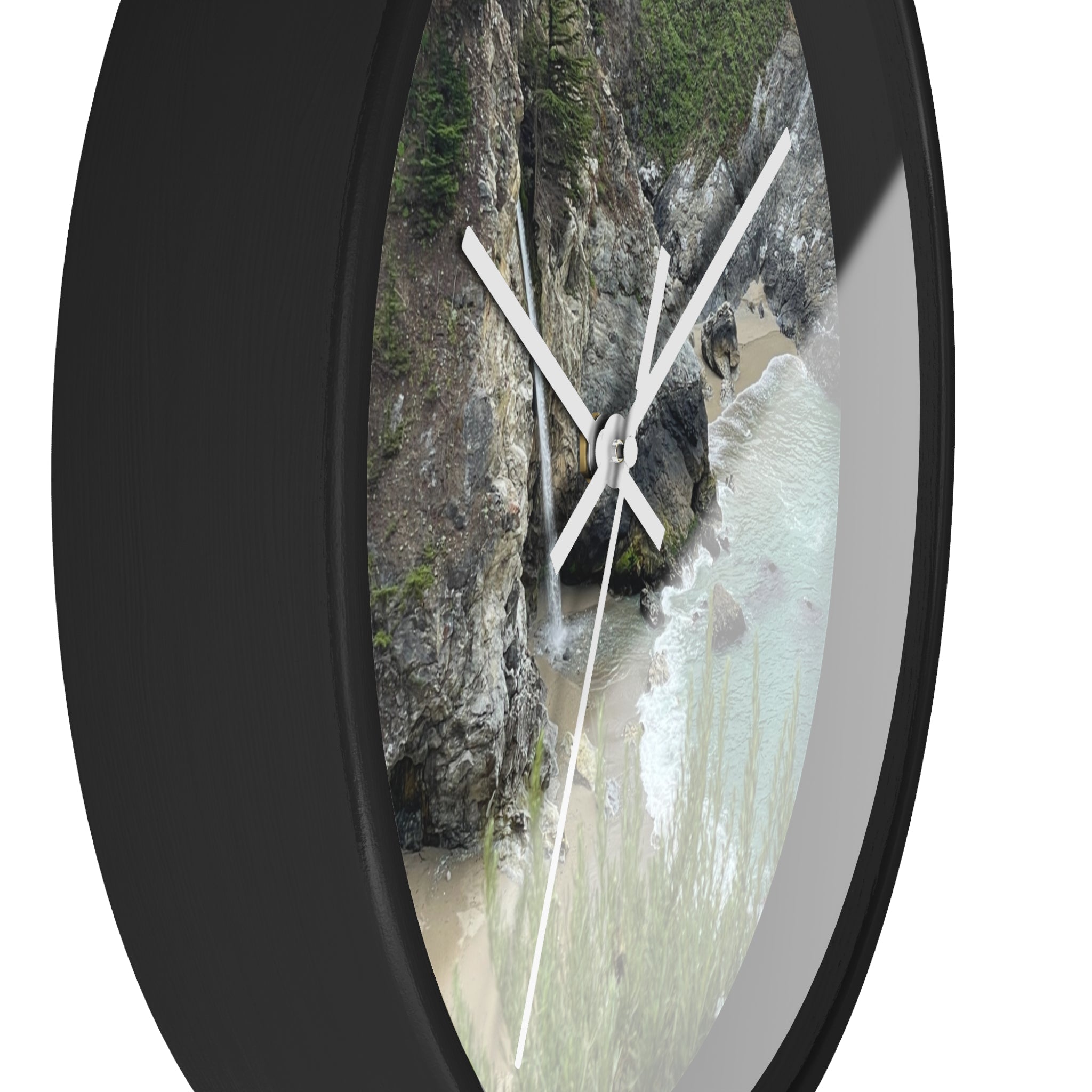 Coastal Cove Wall Clock — Beach Cliff & Waterfall Scenic Timepiece