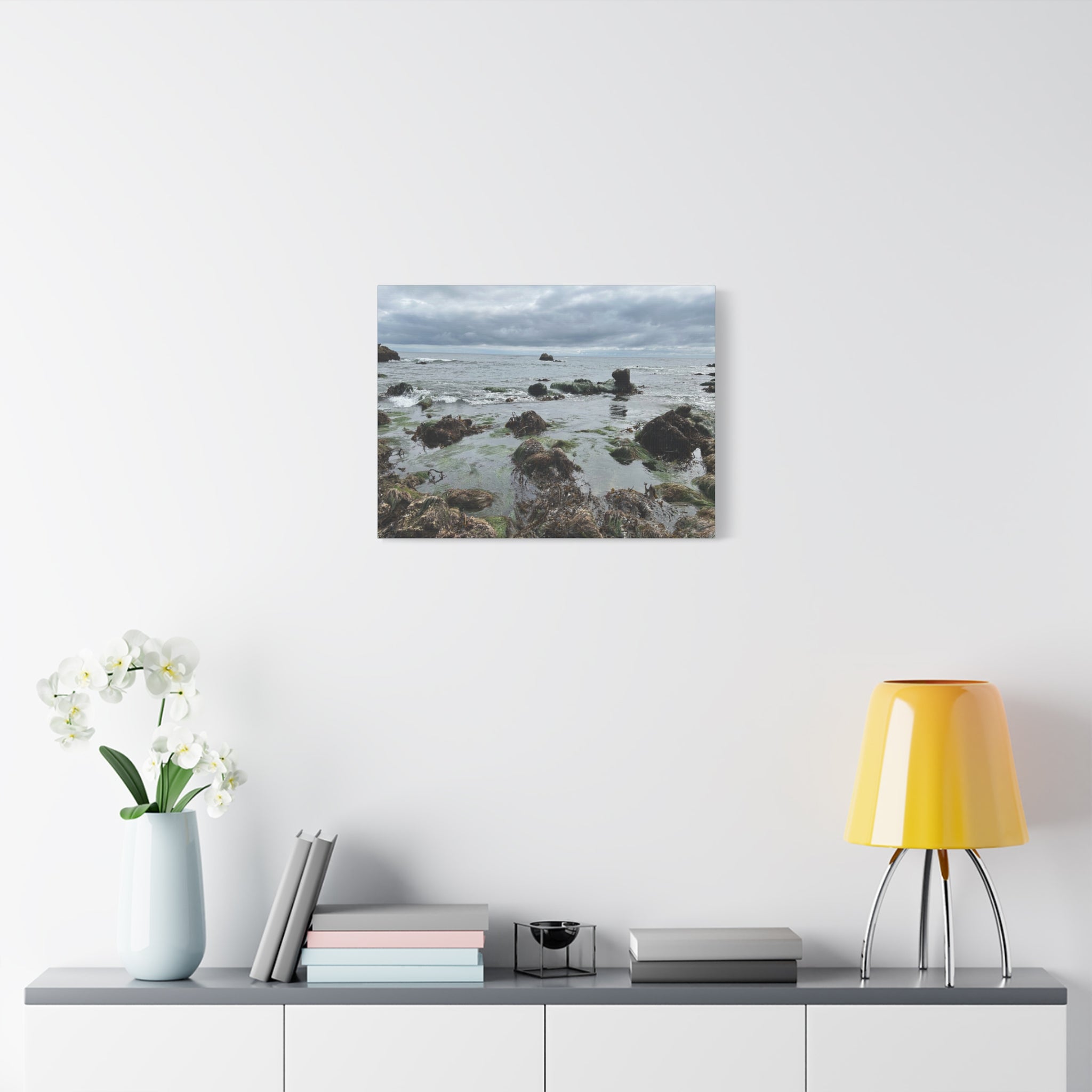Coastal Tidepool Canvas Wall Art – Moody Gray Seashore Matte Stretched Canvas