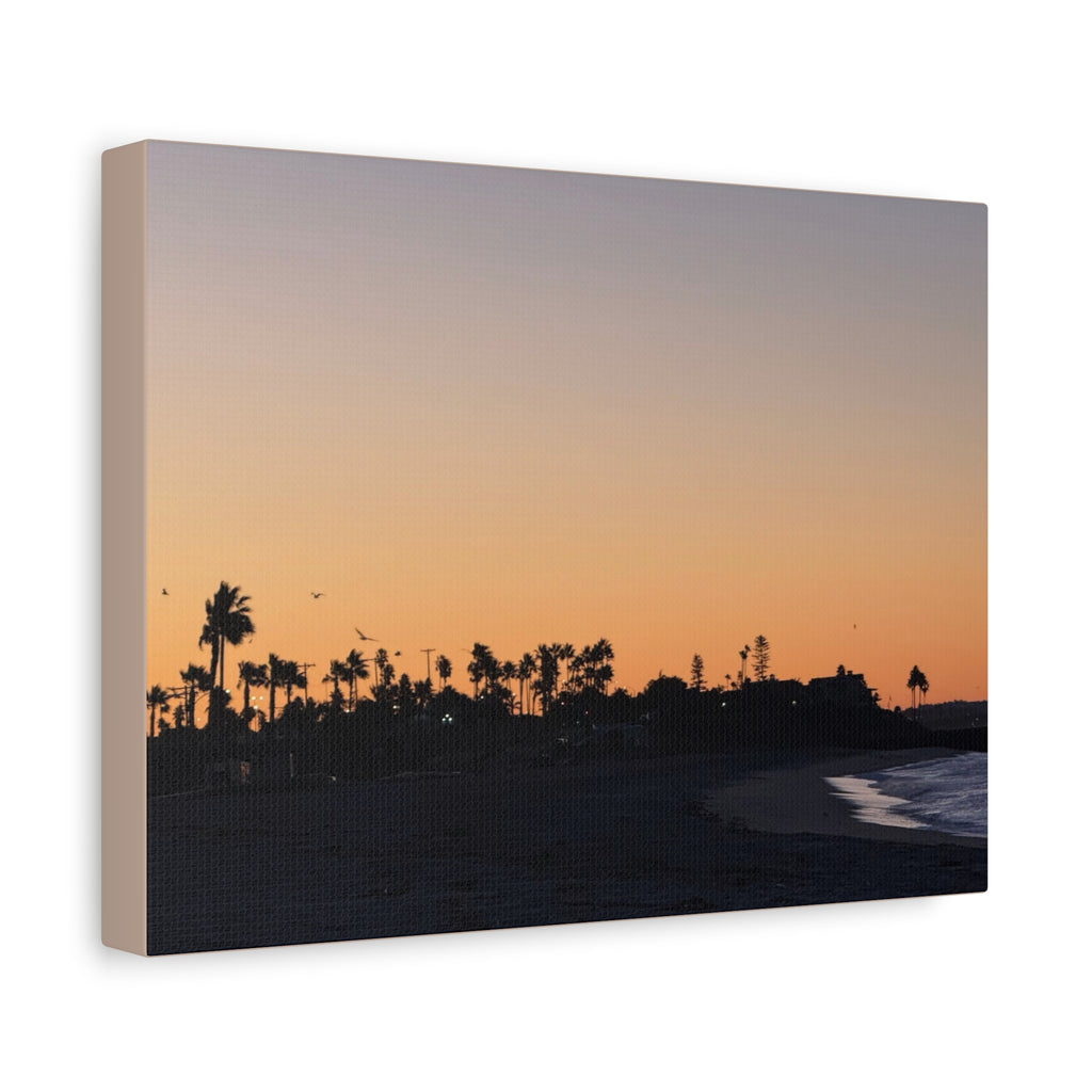 Sunset Beach Silhouette Matte Canvas Print