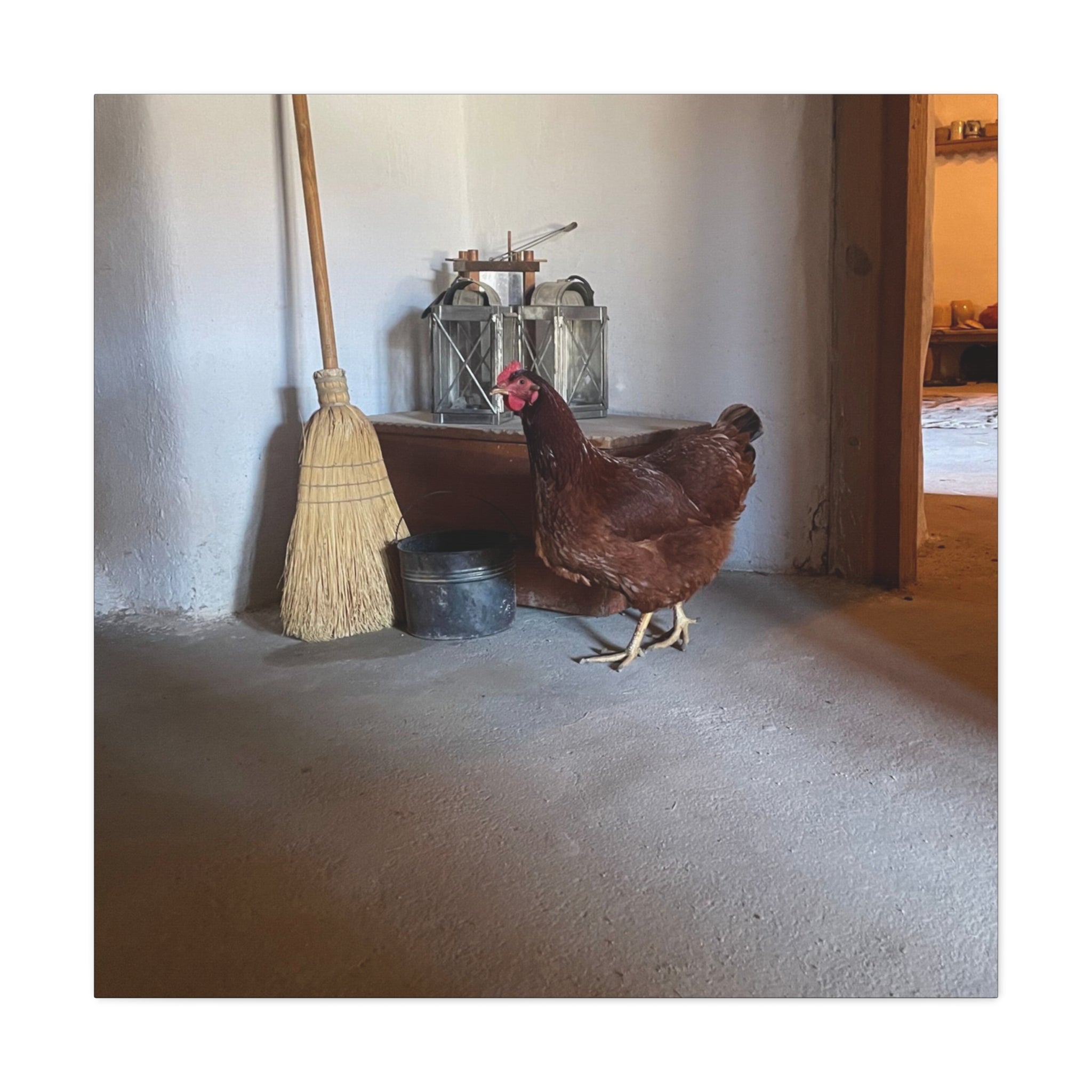 Farmhouse Chicken Canvas Print - Rustic Hen Matte Stretched Wall Art